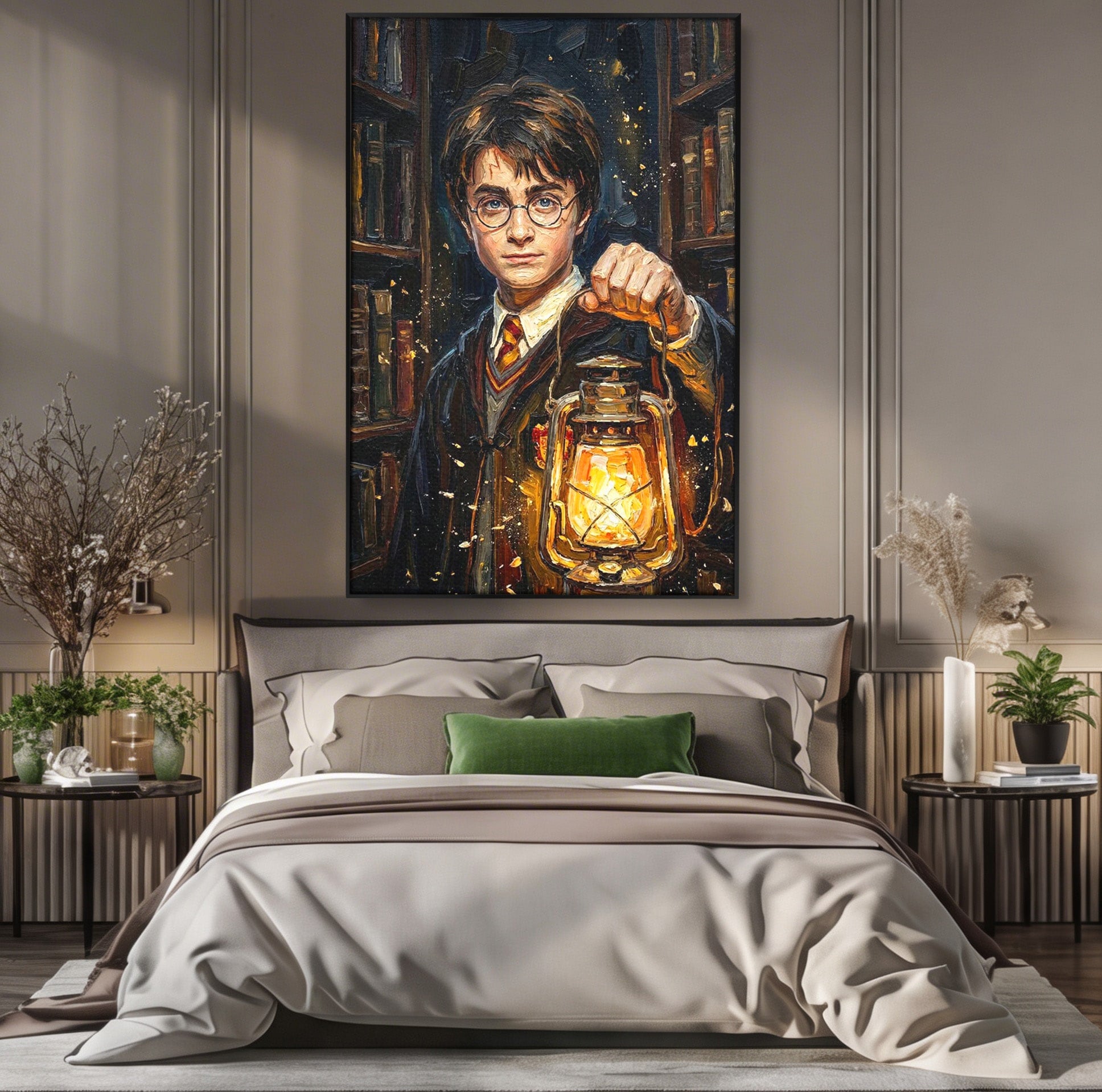 Tablou Canvas Premium LuxCanva® PI1214, Harry Potter, Vrajitor, Felinar, Magie, Biblioteca, Dormitor, Culori Vibrante
