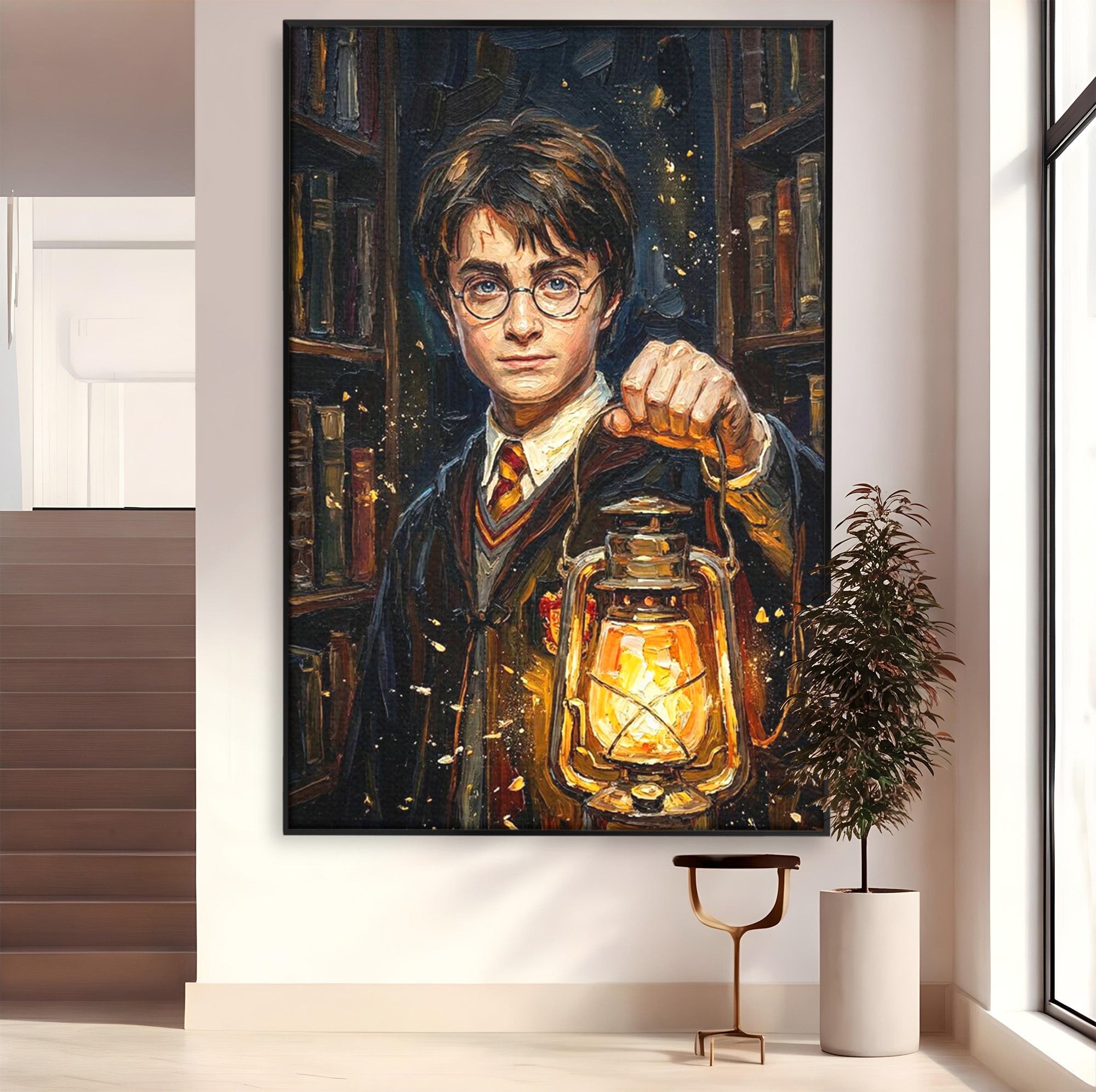 Tablou Canvas Premium LuxCanva® PI1214, Harry Potter, Vrajitor, Felinar, Magie, Biblioteca, Dormitor, Culori Vibrante