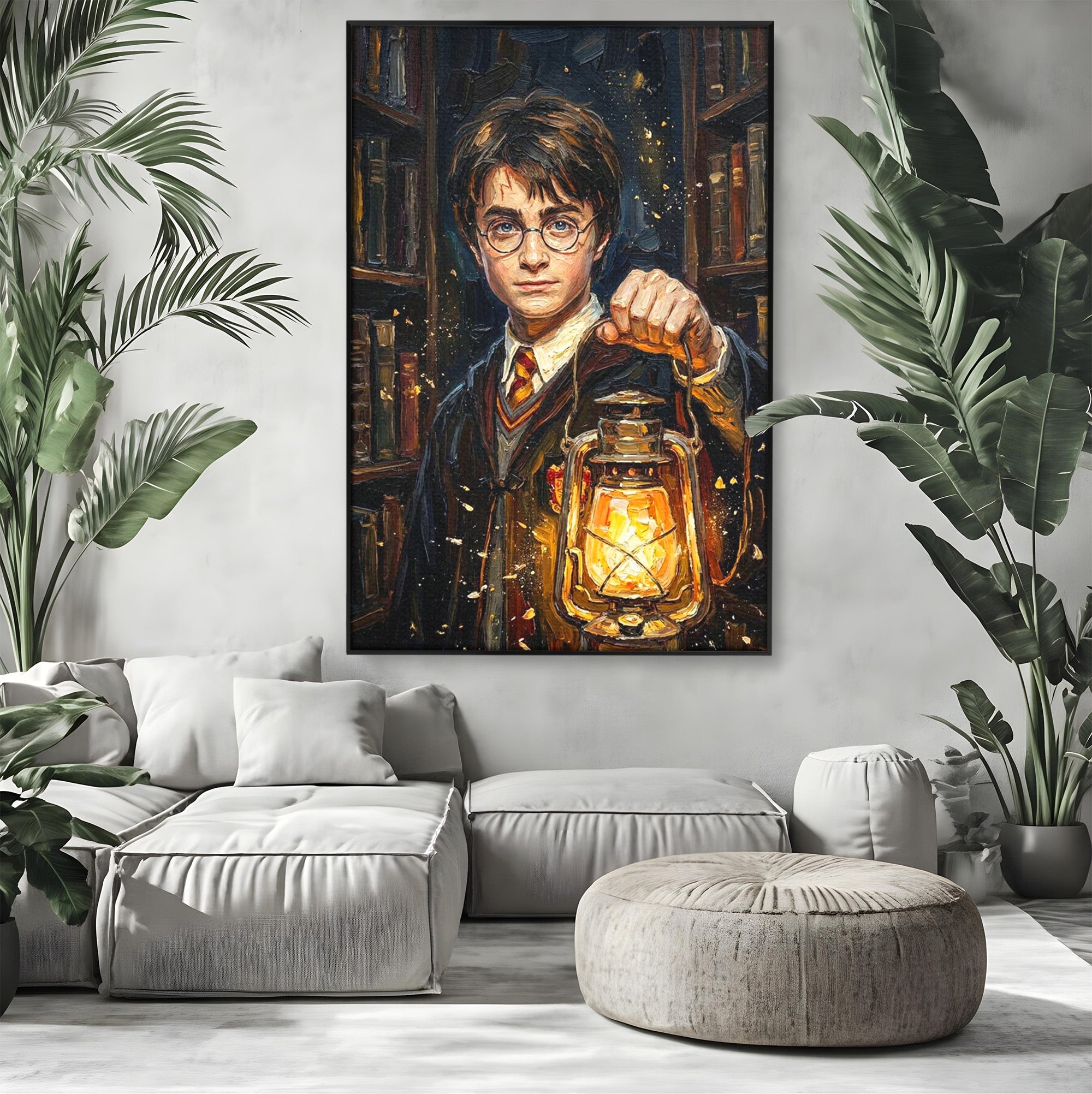 Tablou Canvas Premium LuxCanva® PI1214, Harry Potter, Vrajitor, Felinar, Magie, Biblioteca, Dormitor, Culori Vibrante
