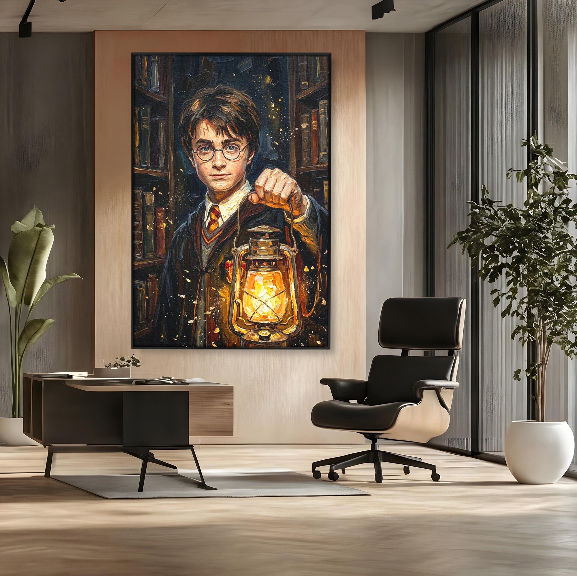 Tablou Canvas Premium LuxCanva® PI1214, Harry Potter, Vrajitor, Felinar, Magie, Biblioteca, Dormitor, Culori Vibrante