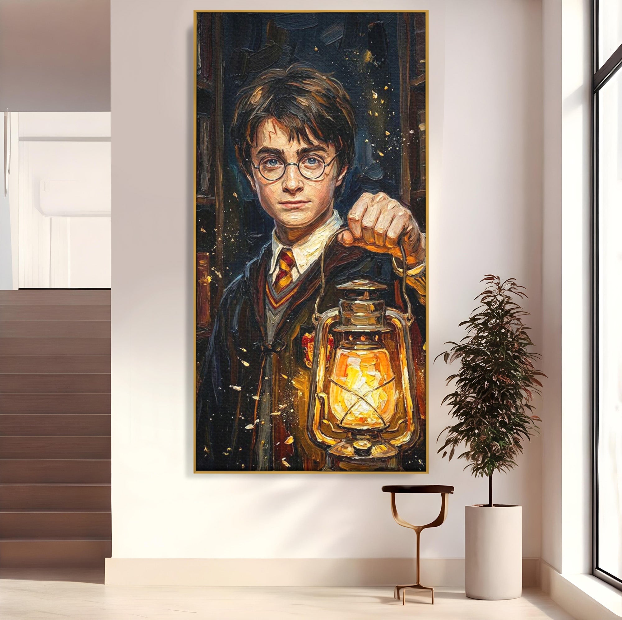Tablou Canvas Premium LuxCanva® PI1214, Harry Potter, Vrajitor, Felinar, Magie, Biblioteca, Dormitor, Culori Vibrante