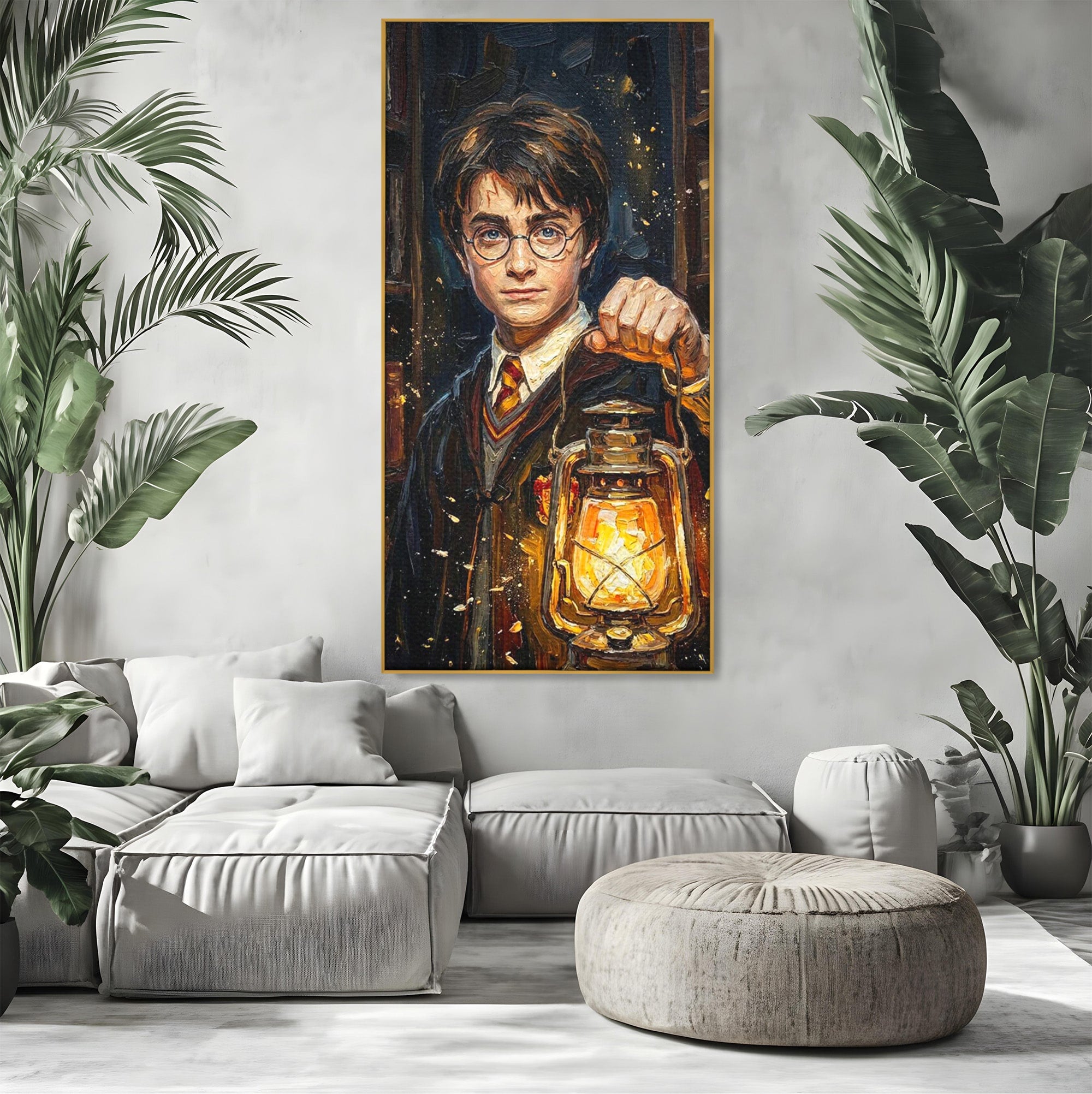 Tablou Canvas Premium LuxCanva® PI1214, Harry Potter, Vrajitor, Felinar, Magie, Biblioteca, Dormitor, Culori Vibrante