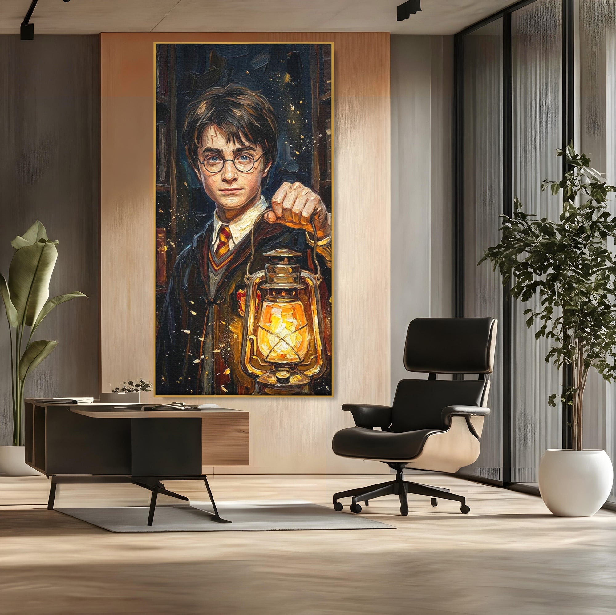 Tablou Canvas Premium LuxCanva® PI1214, Harry Potter, Vrajitor, Felinar, Magie, Biblioteca, Dormitor, Culori Vibrante