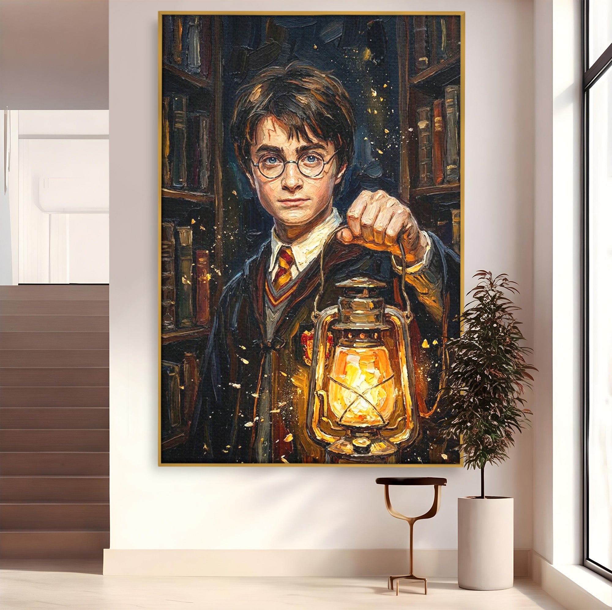 Tablou Canvas Premium LuxCanva® PI1214, Harry Potter, Vrajitor, Felinar, Magie, Biblioteca, Dormitor, Culori Vibrante