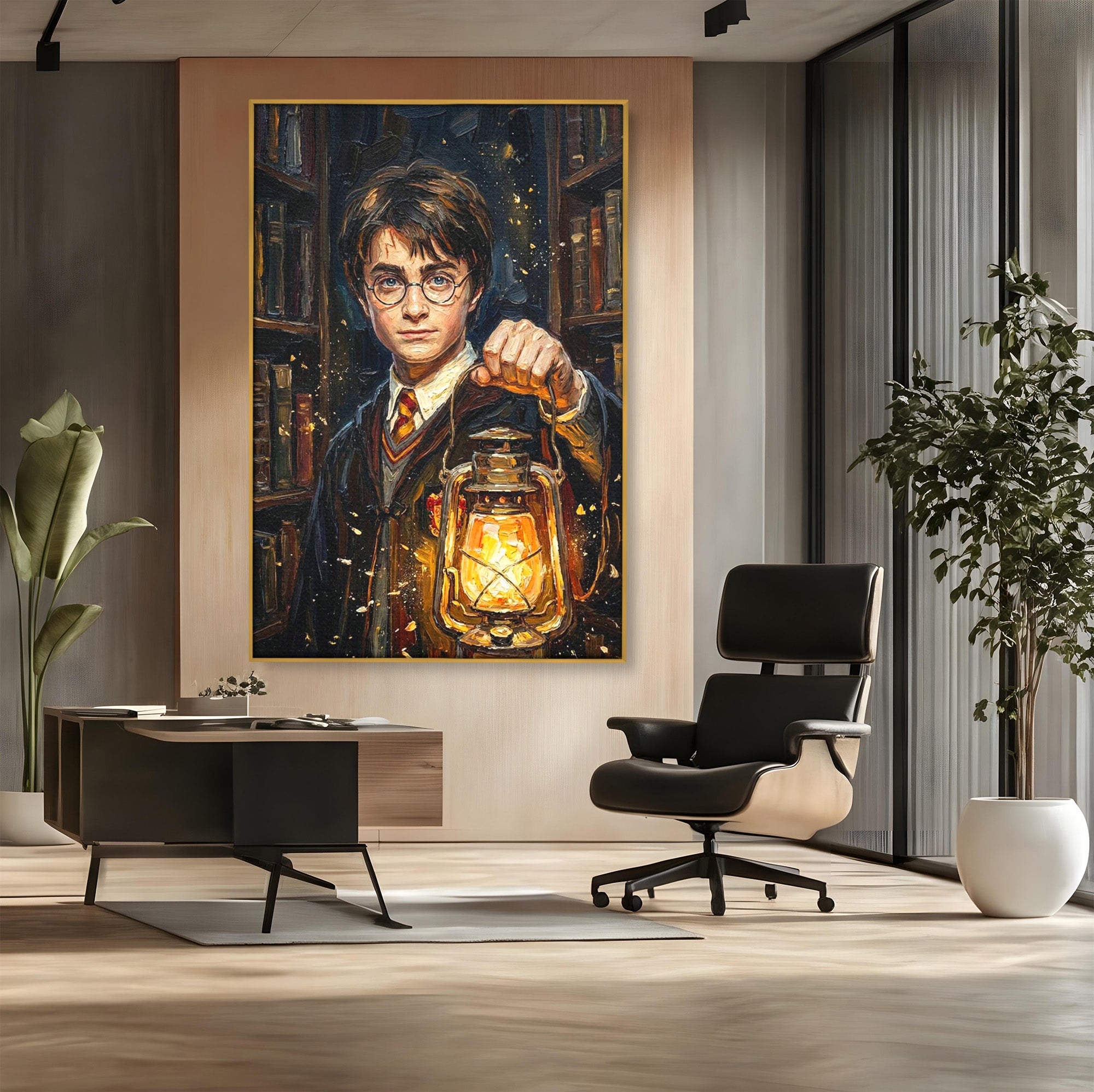 Tablou Canvas Premium LuxCanva® PI1214, Harry Potter, Vrajitor, Felinar, Magie, Biblioteca, Dormitor, Culori Vibrante