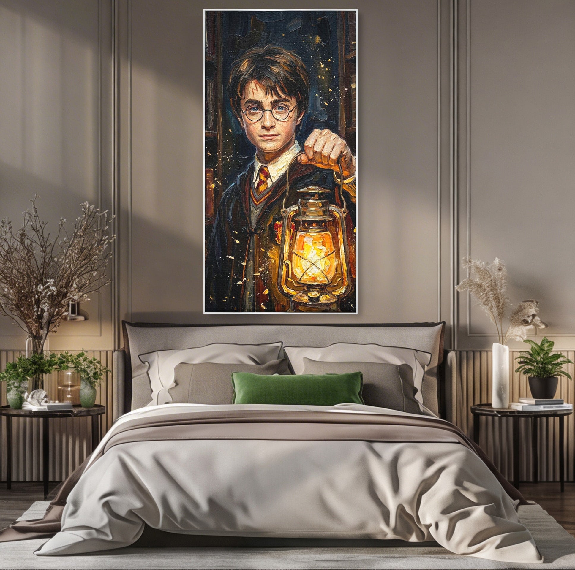 Tablou Canvas Premium LuxCanva® PI1214, Harry Potter, Vrajitor, Felinar, Magie, Biblioteca, Dormitor, Culori Vibrante