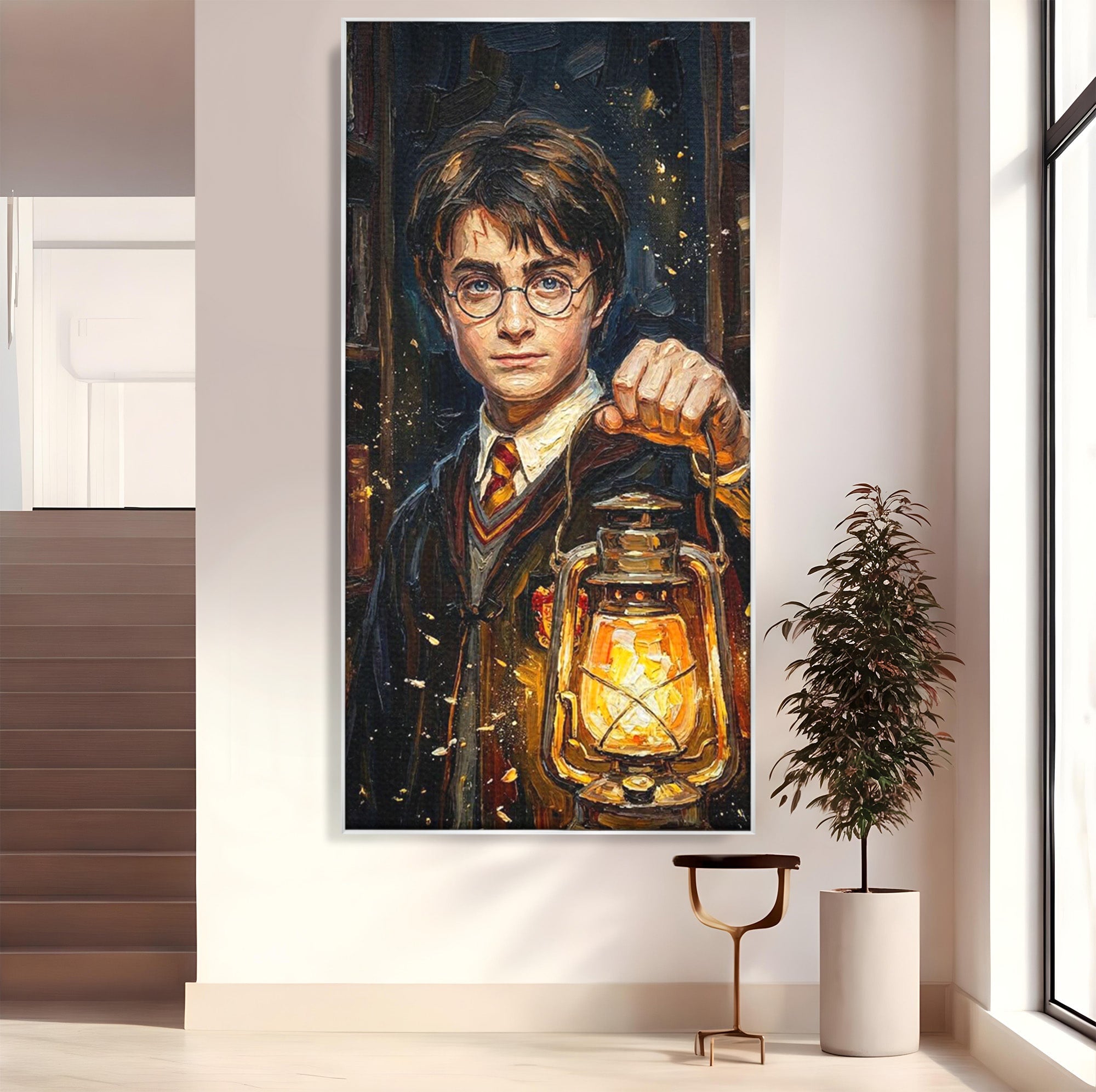 Tablou Canvas Premium LuxCanva® PI1214, Harry Potter, Vrajitor, Felinar, Magie, Biblioteca, Dormitor, Culori Vibrante