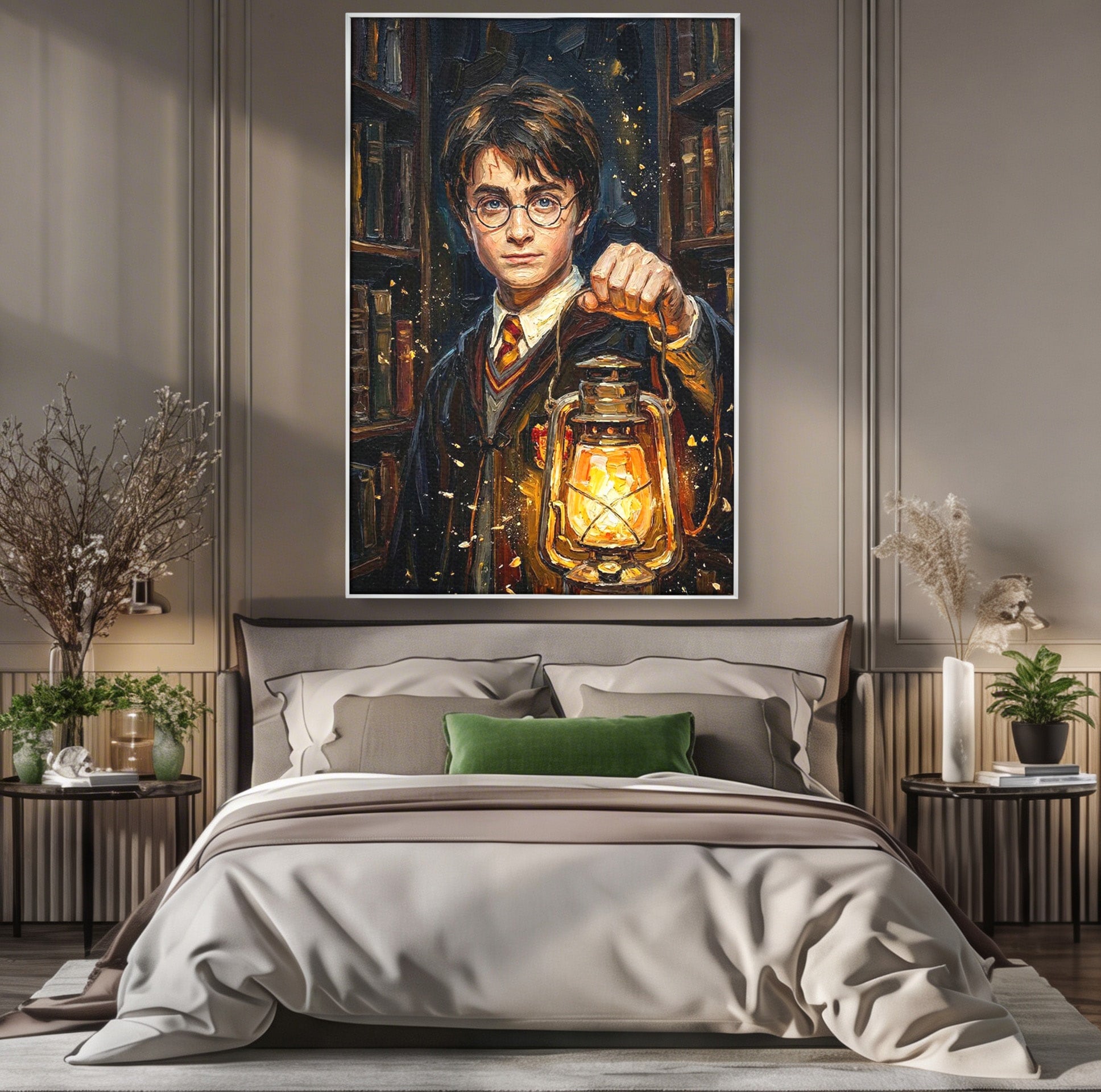 Tablou Canvas Premium LuxCanva® PI1214, Harry Potter, Vrajitor, Felinar, Magie, Biblioteca, Dormitor, Culori Vibrante