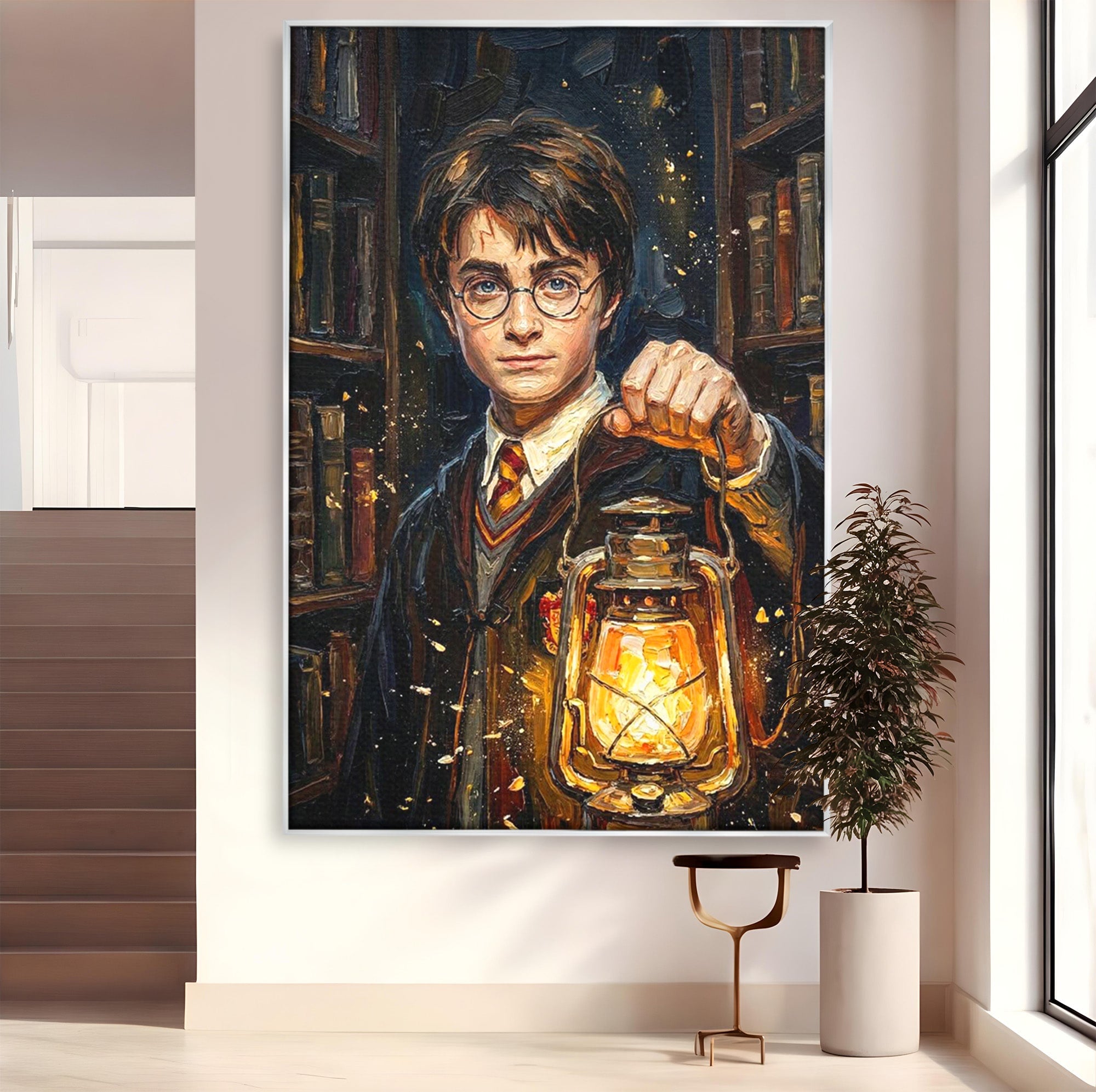 Tablou Canvas Premium LuxCanva® PI1214, Harry Potter, Vrajitor, Felinar, Magie, Biblioteca, Dormitor, Culori Vibrante