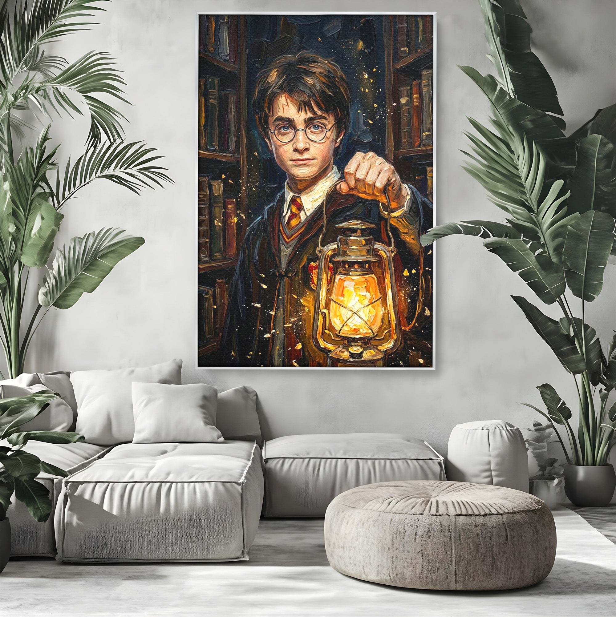 Tablou Canvas Premium LuxCanva® PI1214, Harry Potter, Vrajitor, Felinar, Magie, Biblioteca, Dormitor, Culori Vibrante