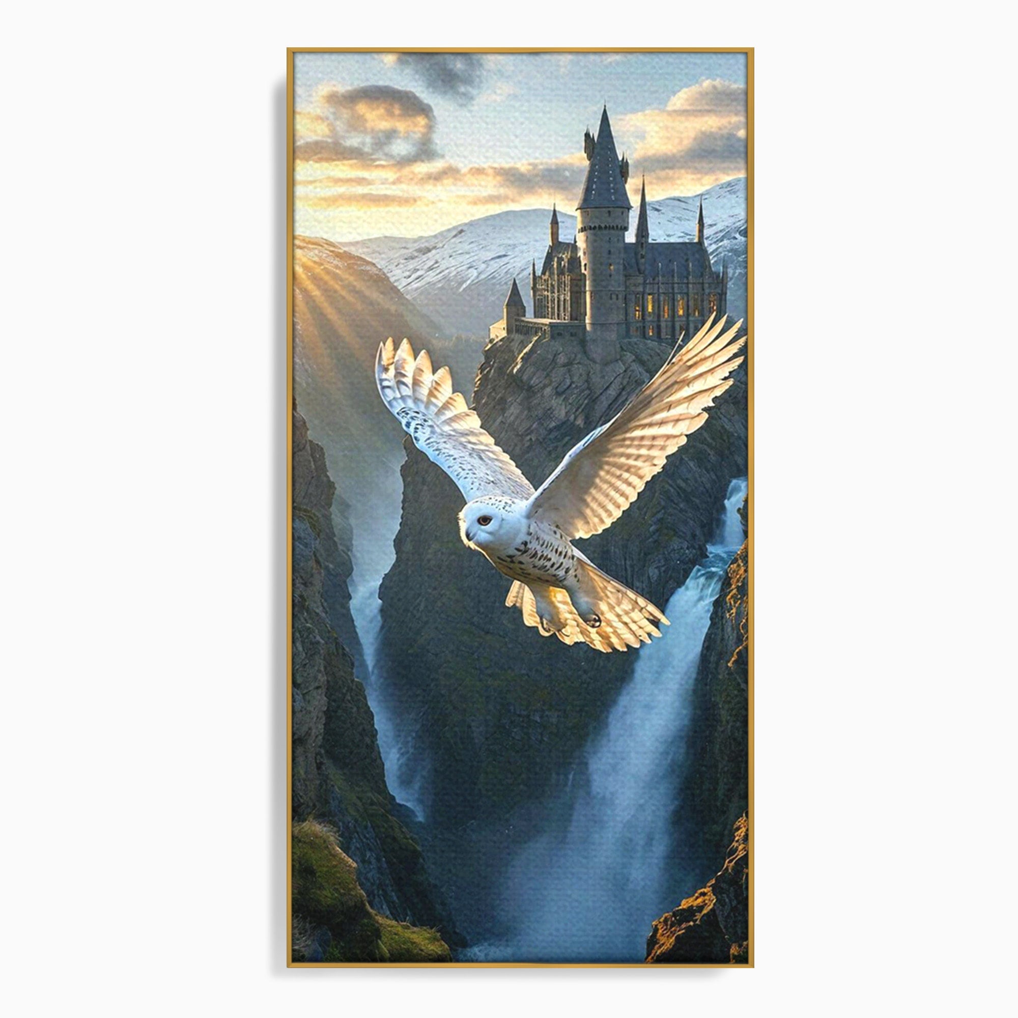 Tablou Canvas Premium LuxCanva® PI1217, Bufnita Magica, Hogwarts, Castel, Fantasy, Peisaj, Living, Culori Vibrante