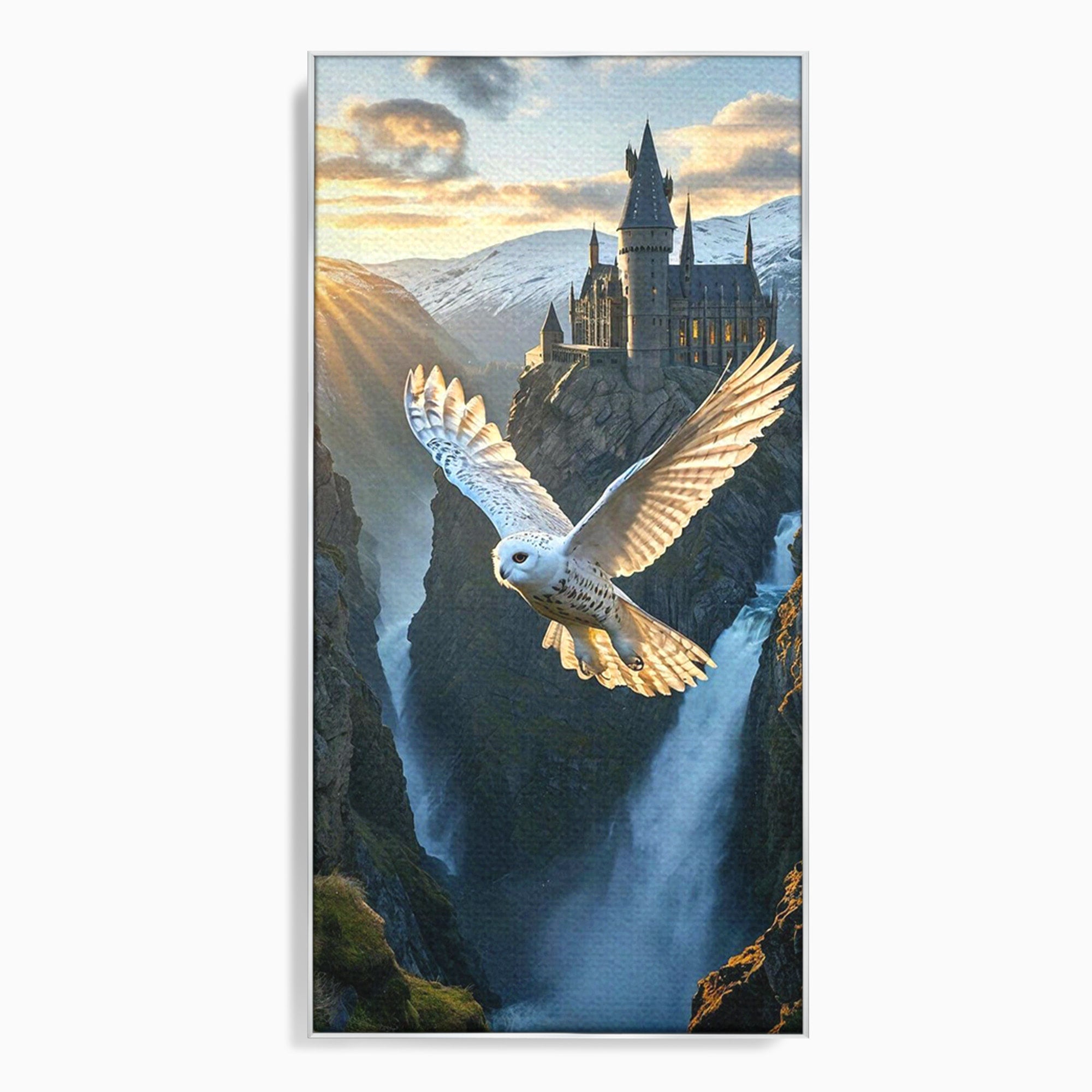 Tablou Canvas Premium LuxCanva® PI1217, Bufnita Magica, Hogwarts, Castel, Fantasy, Peisaj, Living, Culori Vibrante