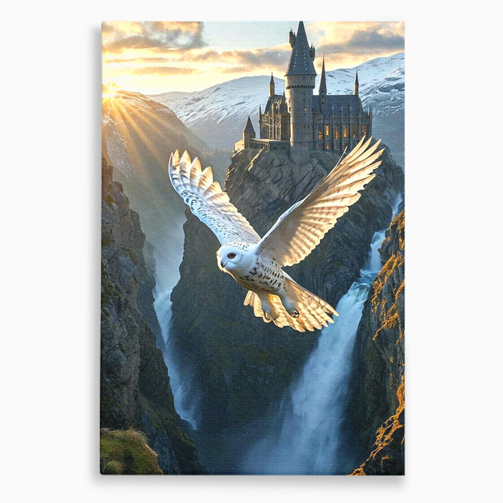 Tablou Canvas Premium LuxCanva® PI1217, Bufnita Magica, Hogwarts, Castel, Fantasy, Peisaj, Living, Culori Vibrante