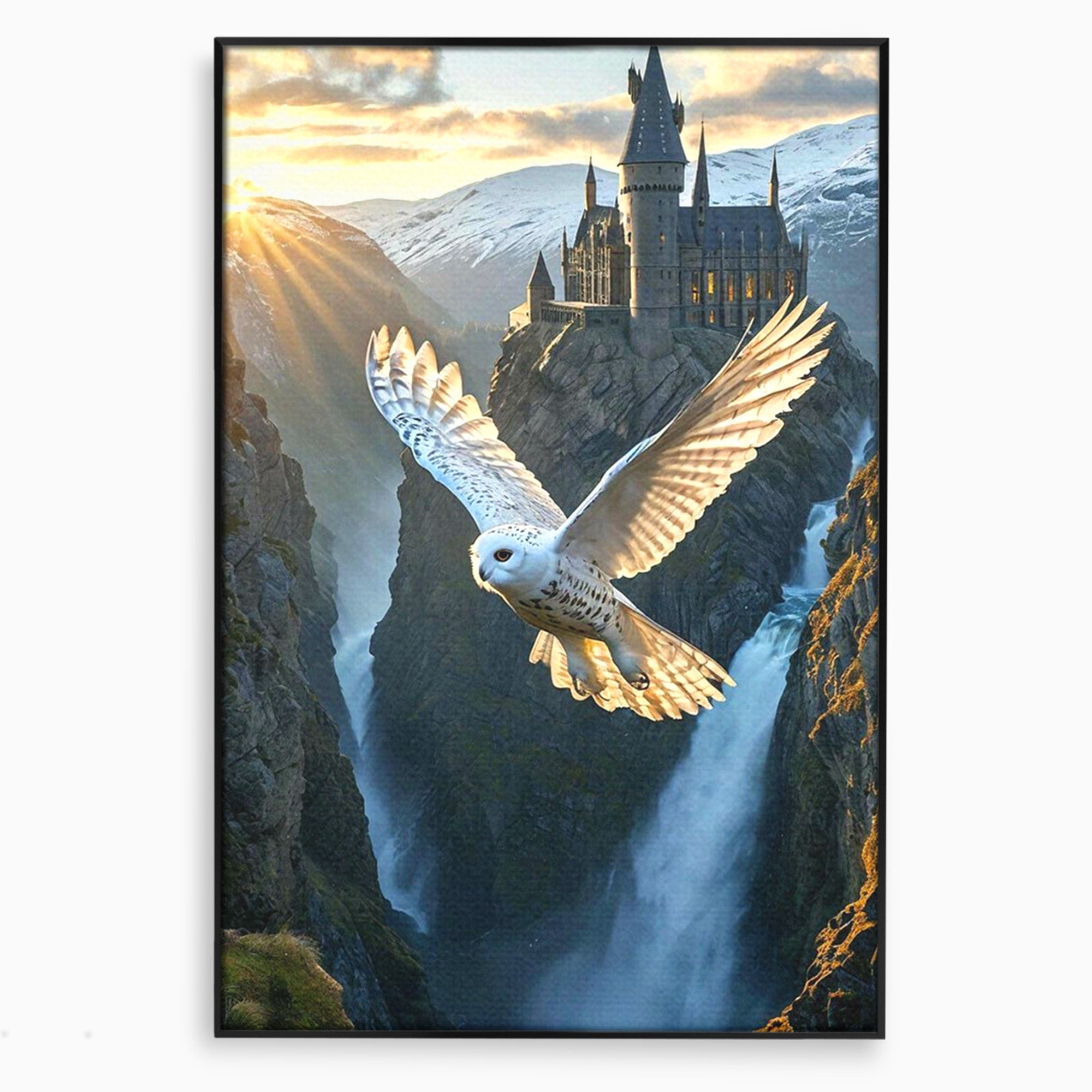 Tablou Canvas Premium LuxCanva® PI1217, Bufnita Magica, Hogwarts, Castel, Fantasy, Peisaj, Living, Culori Vibrante