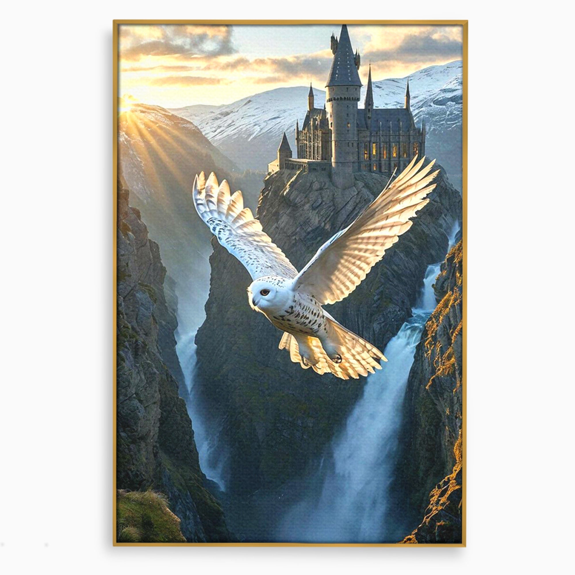 Tablou Canvas Premium LuxCanva® PI1217, Bufnita Magica, Hogwarts, Castel, Fantasy, Peisaj, Living, Culori Vibrante