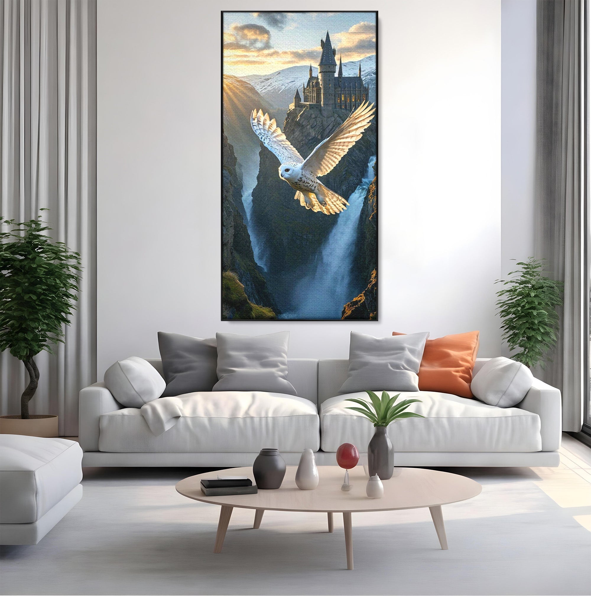 Tablou Canvas Premium LuxCanva® PI1217, Bufnita Magica, Hogwarts, Castel, Fantasy, Peisaj, Living, Culori Vibrante