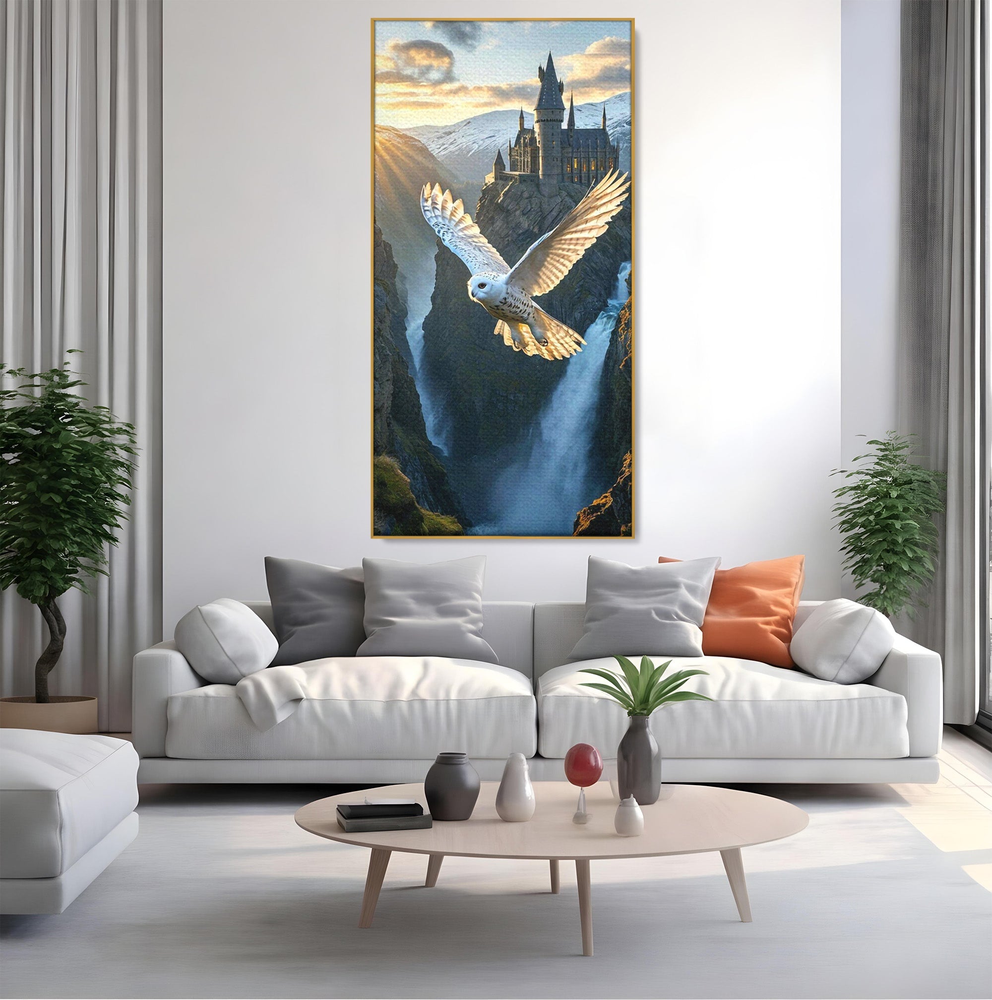 Tablou Canvas Premium LuxCanva® PI1217, Bufnita Magica, Hogwarts, Castel, Fantasy, Peisaj, Living, Culori Vibrante