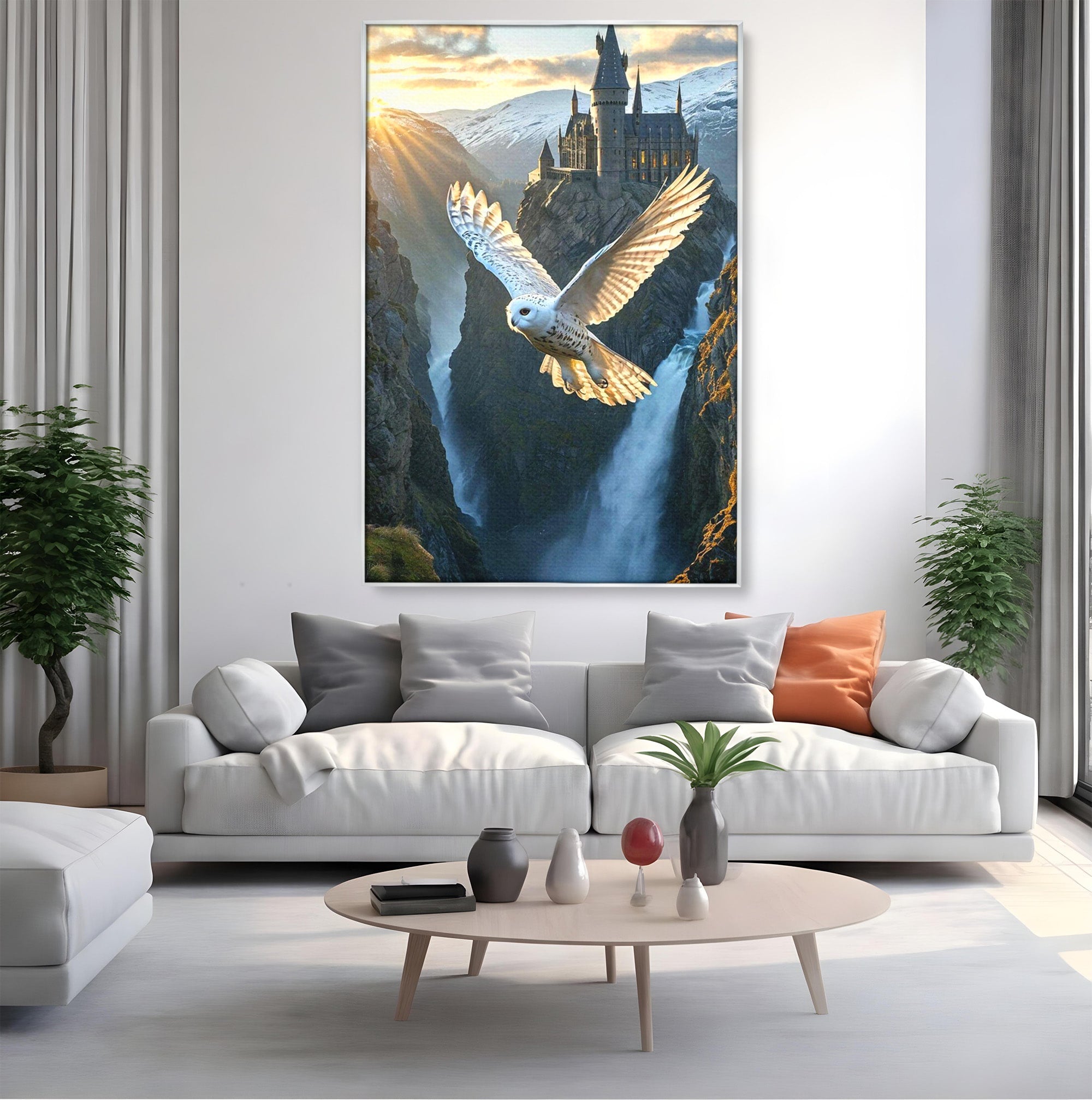 Tablou Canvas Premium LuxCanva® PI1217, Bufnita Magica, Hogwarts, Castel, Fantasy, Peisaj, Living, Culori Vibrante