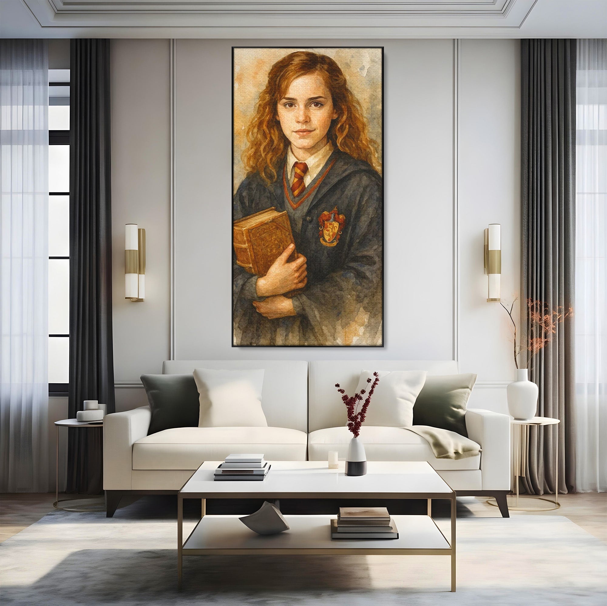 Tablou Canvas Premium LuxCanva® PI1219, Fata Cu Carte, Fata, Hermione, Portret, Living, Educatie, Culori Vibrante