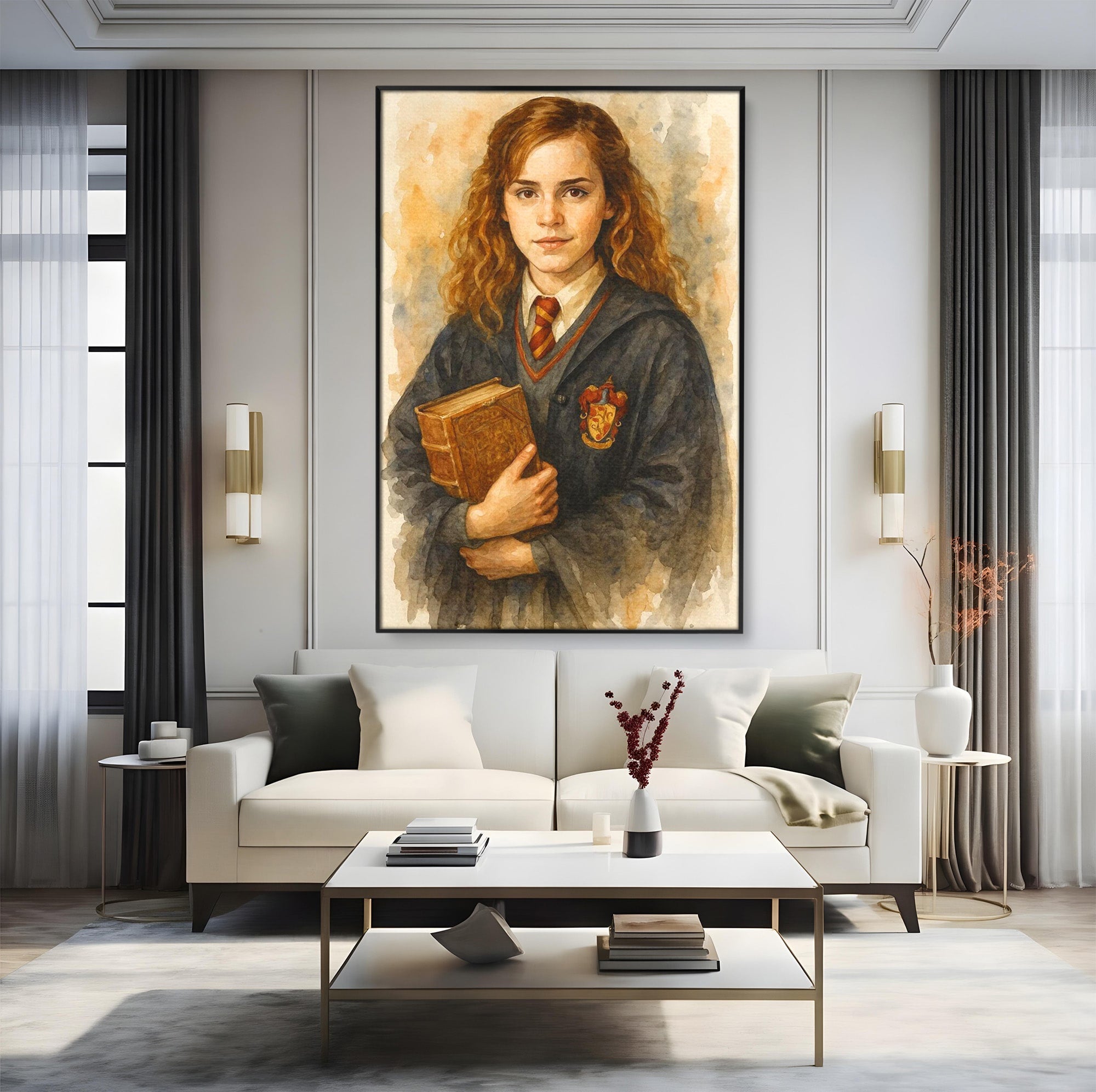 Tablou Canvas Premium LuxCanva® PI1219, Fata Cu Carte, Fata, Hermione, Portret, Living, Educatie, Culori Vibrante
