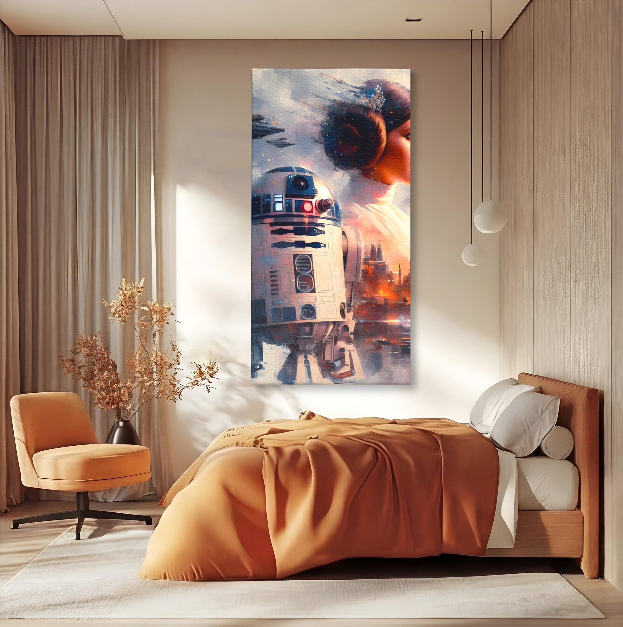 Tablou Canvas Premium LuxCanva® PI1225, Leia, Robot, Personaj, Femeie, Spatiu, Fantezie, Birou, Culori Vibrante