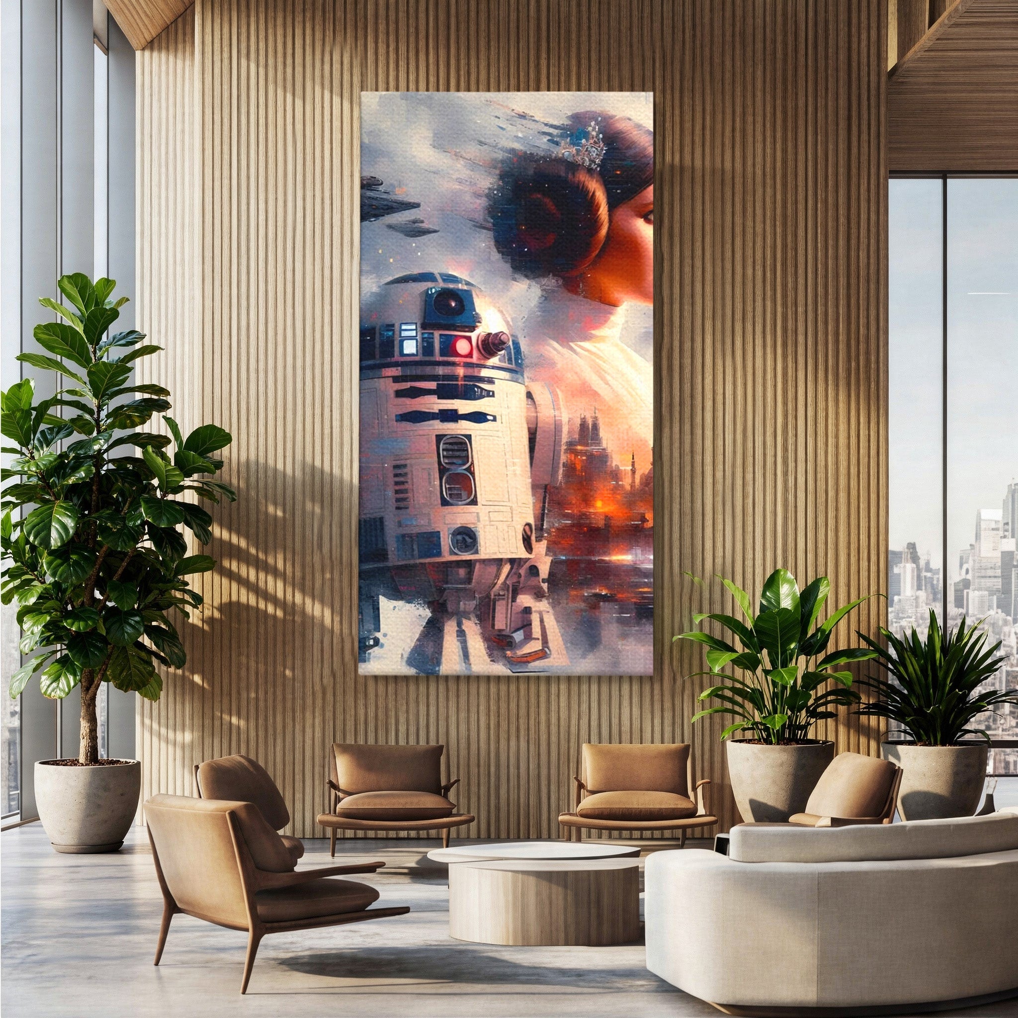 Tablou Canvas Premium LuxCanva® PI1225, Leia, Robot, Personaj, Femeie, Spatiu, Fantezie, Birou, Culori Vibrante