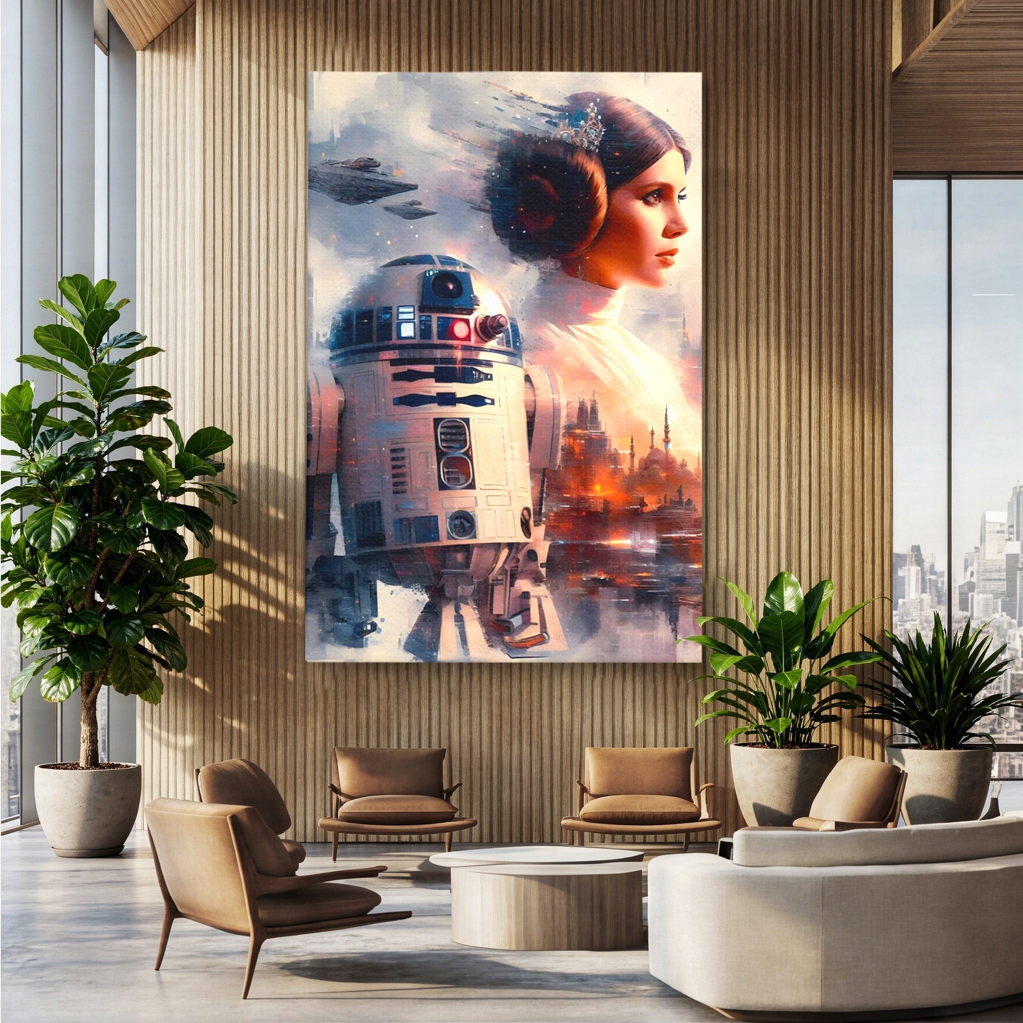 Tablou Canvas Premium LuxCanva® PI1225, Leia, Robot, Personaj, Femeie, Spatiu, Fantezie, Birou, Culori Vibrante