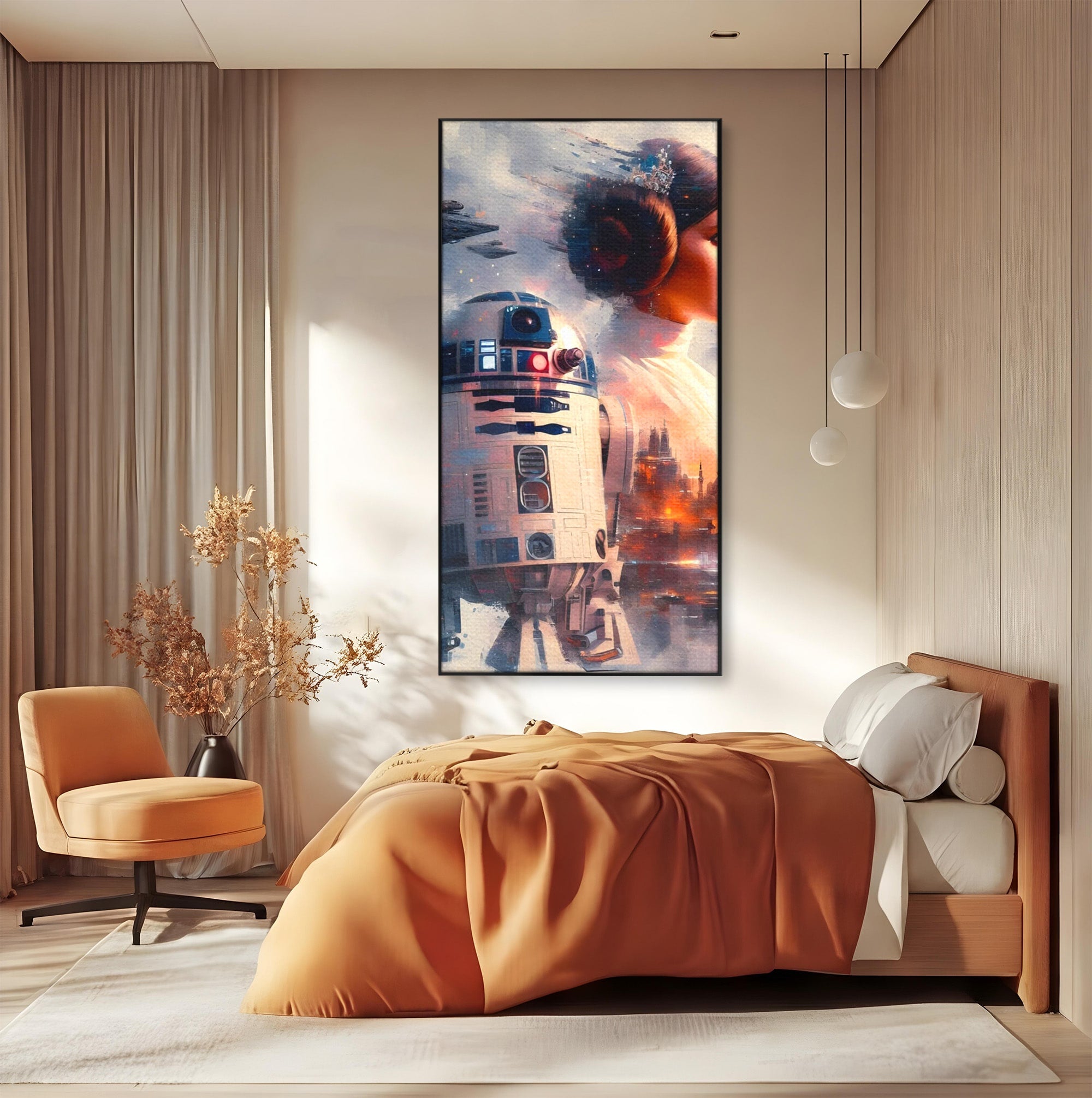 Tablou Canvas Premium LuxCanva® PI1225, Leia, Robot, Personaj, Femeie, Spatiu, Fantezie, Birou, Culori Vibrante