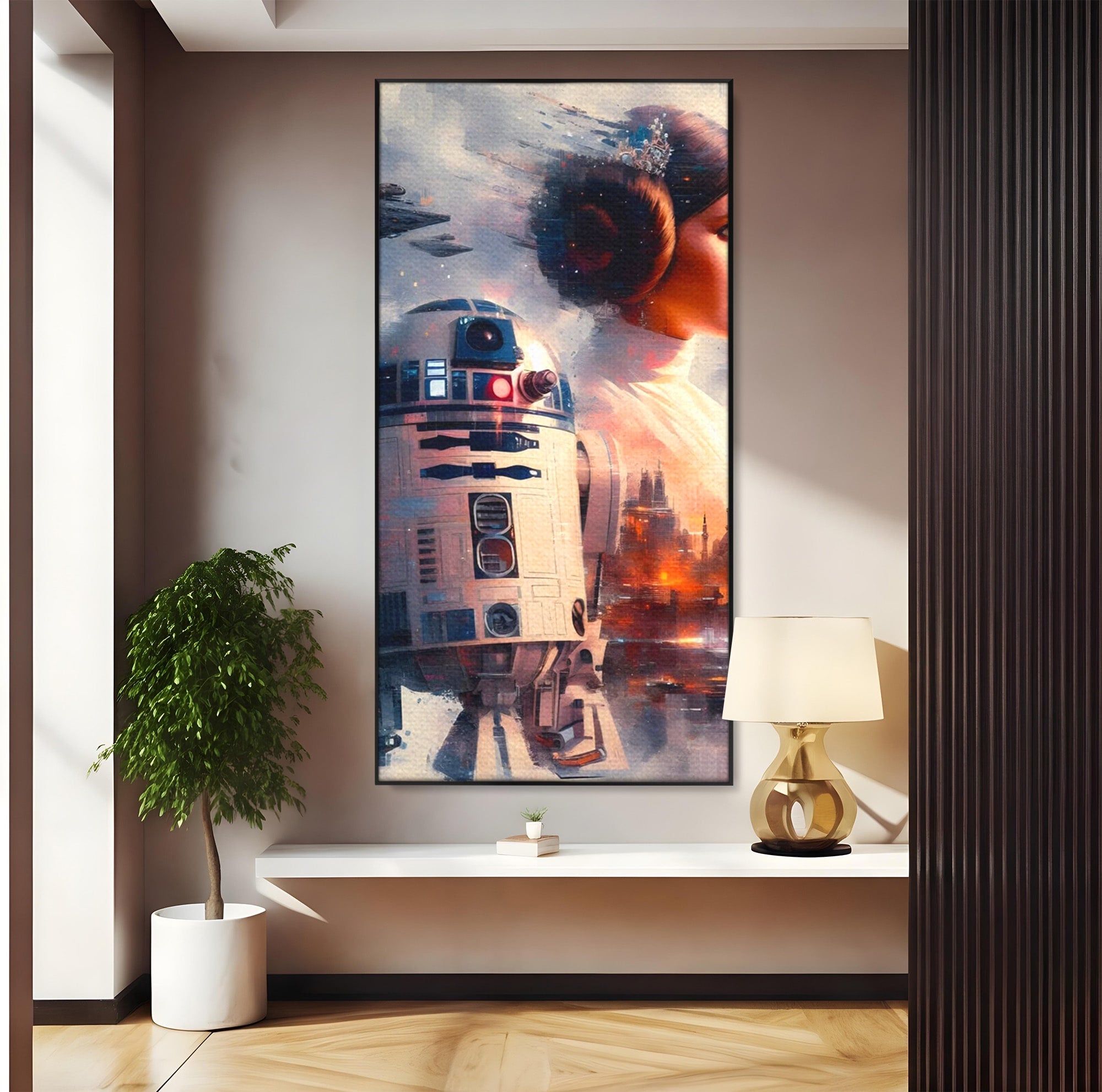 Tablou Canvas Premium LuxCanva® PI1225, Leia, Robot, Personaj, Femeie, Spatiu, Fantezie, Birou, Culori Vibrante
