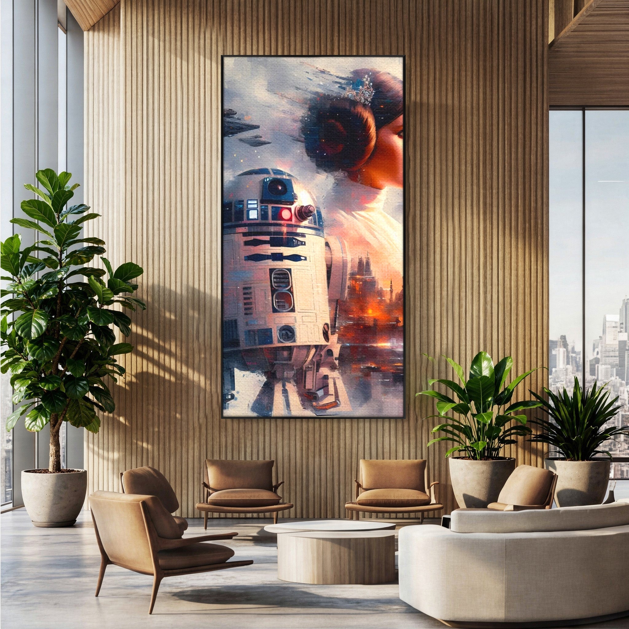 Tablou Canvas Premium LuxCanva® PI1225, Leia, Robot, Personaj, Femeie, Spatiu, Fantezie, Birou, Culori Vibrante