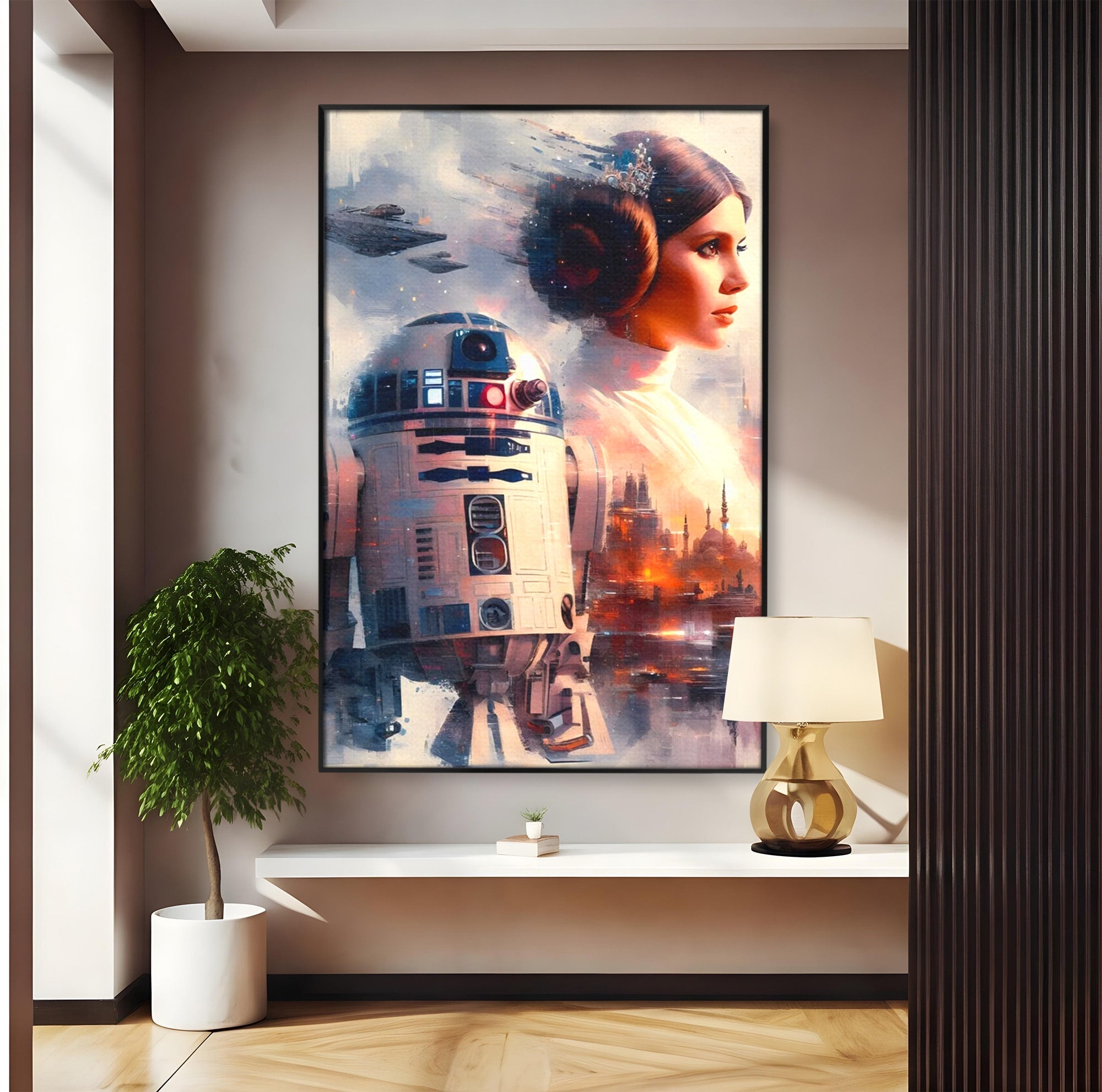 Tablou Canvas Premium LuxCanva® PI1225, Leia, Robot, Personaj, Femeie, Spatiu, Fantezie, Birou, Culori Vibrante
