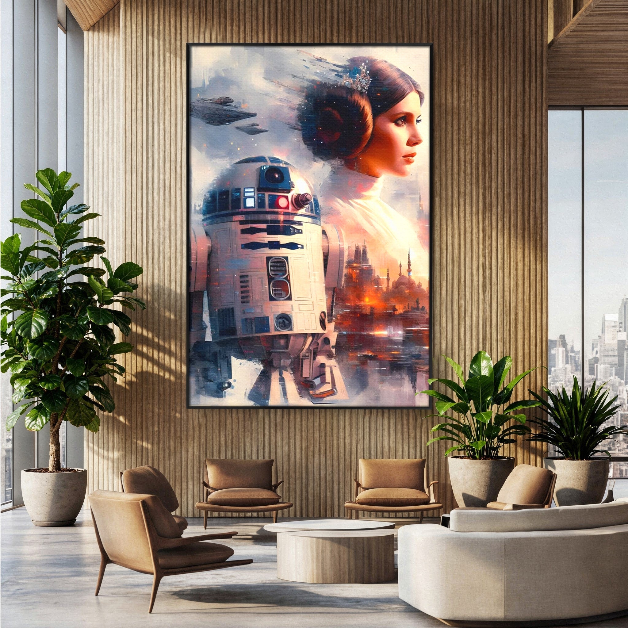 Tablou Canvas Premium LuxCanva® PI1225, Leia, Robot, Personaj, Femeie, Spatiu, Fantezie, Birou, Culori Vibrante