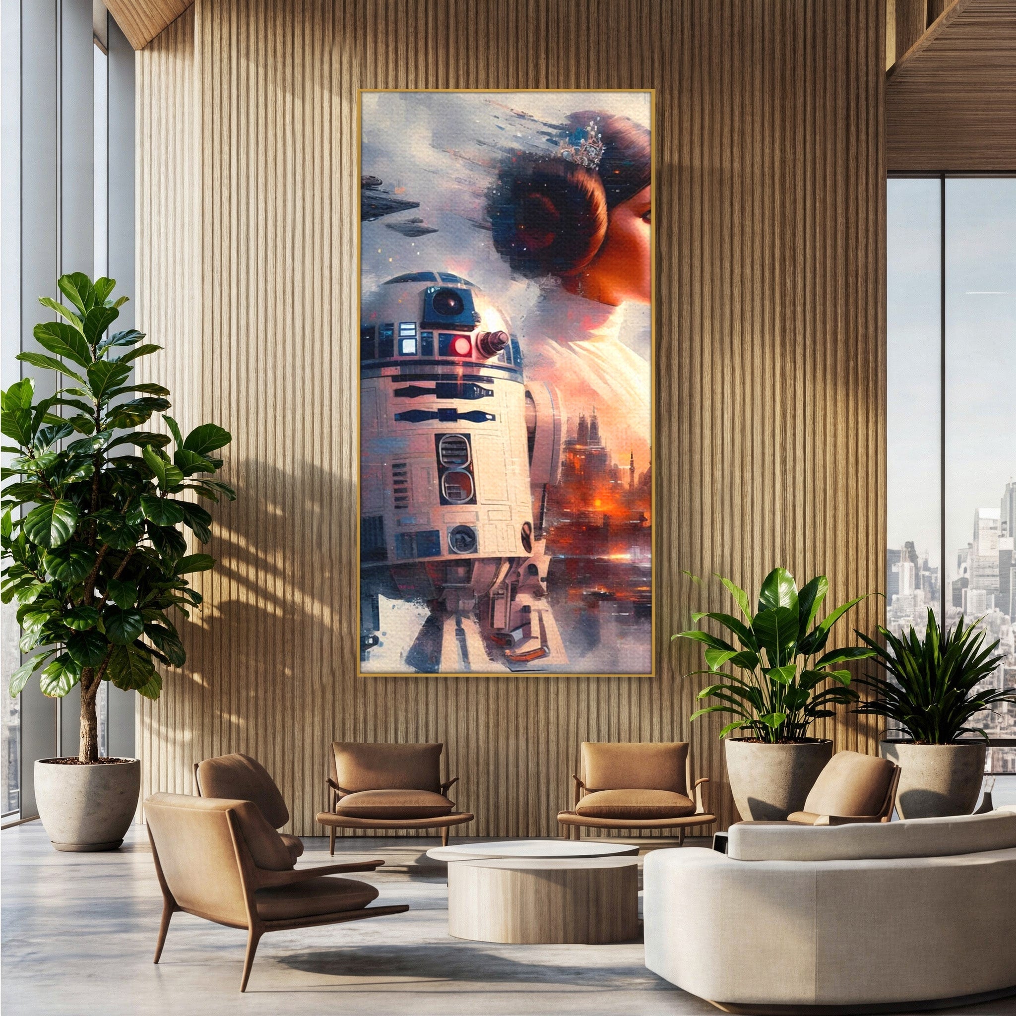 Tablou Canvas Premium LuxCanva® PI1225, Leia, Robot, Personaj, Femeie, Spatiu, Fantezie, Birou, Culori Vibrante