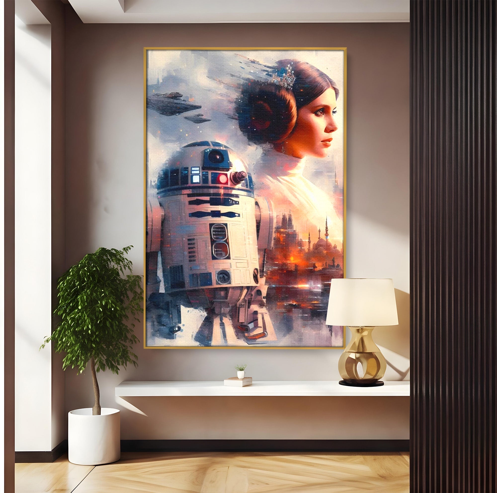 Tablou Canvas Premium LuxCanva® PI1225, Leia, Robot, Personaj, Femeie, Spatiu, Fantezie, Birou, Culori Vibrante