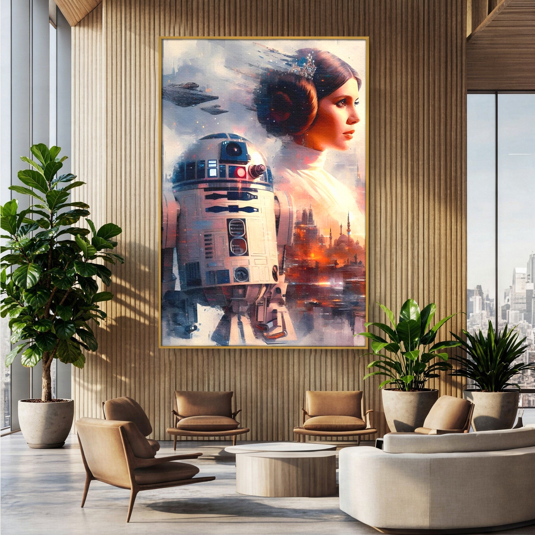 Tablou Canvas Premium LuxCanva® PI1225, Leia, Robot, Personaj, Femeie, Spatiu, Fantezie, Birou, Culori Vibrante