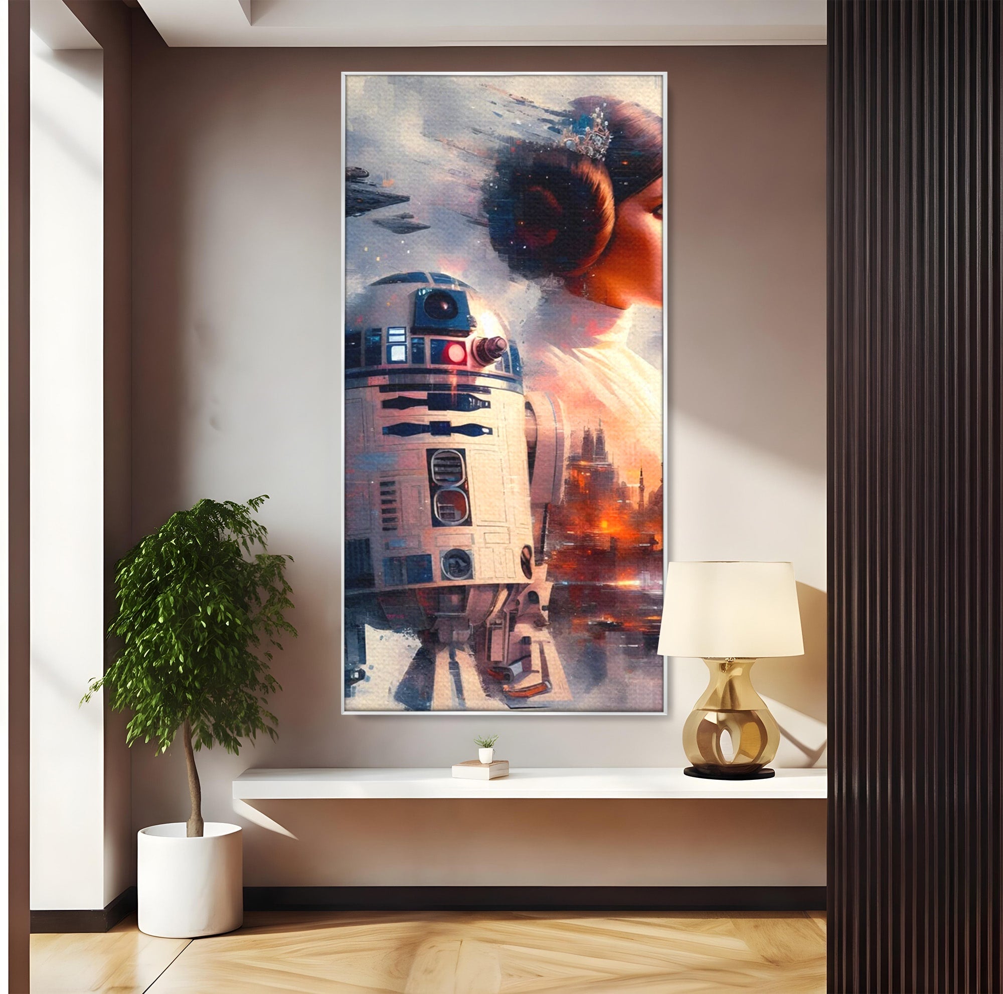 Tablou Canvas Premium LuxCanva® PI1225, Leia, Robot, Personaj, Femeie, Spatiu, Fantezie, Birou, Culori Vibrante