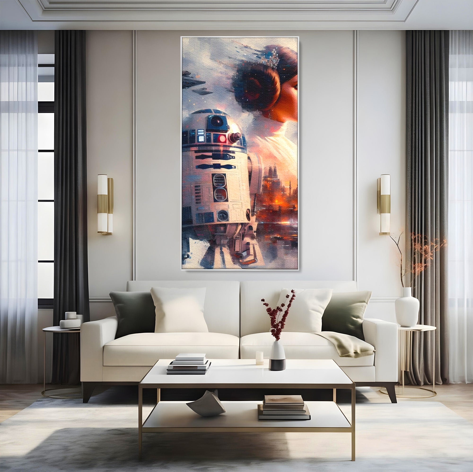 Tablou Canvas Premium LuxCanva® PI1225, Leia, Robot, Personaj, Femeie, Spatiu, Fantezie, Birou, Culori Vibrante