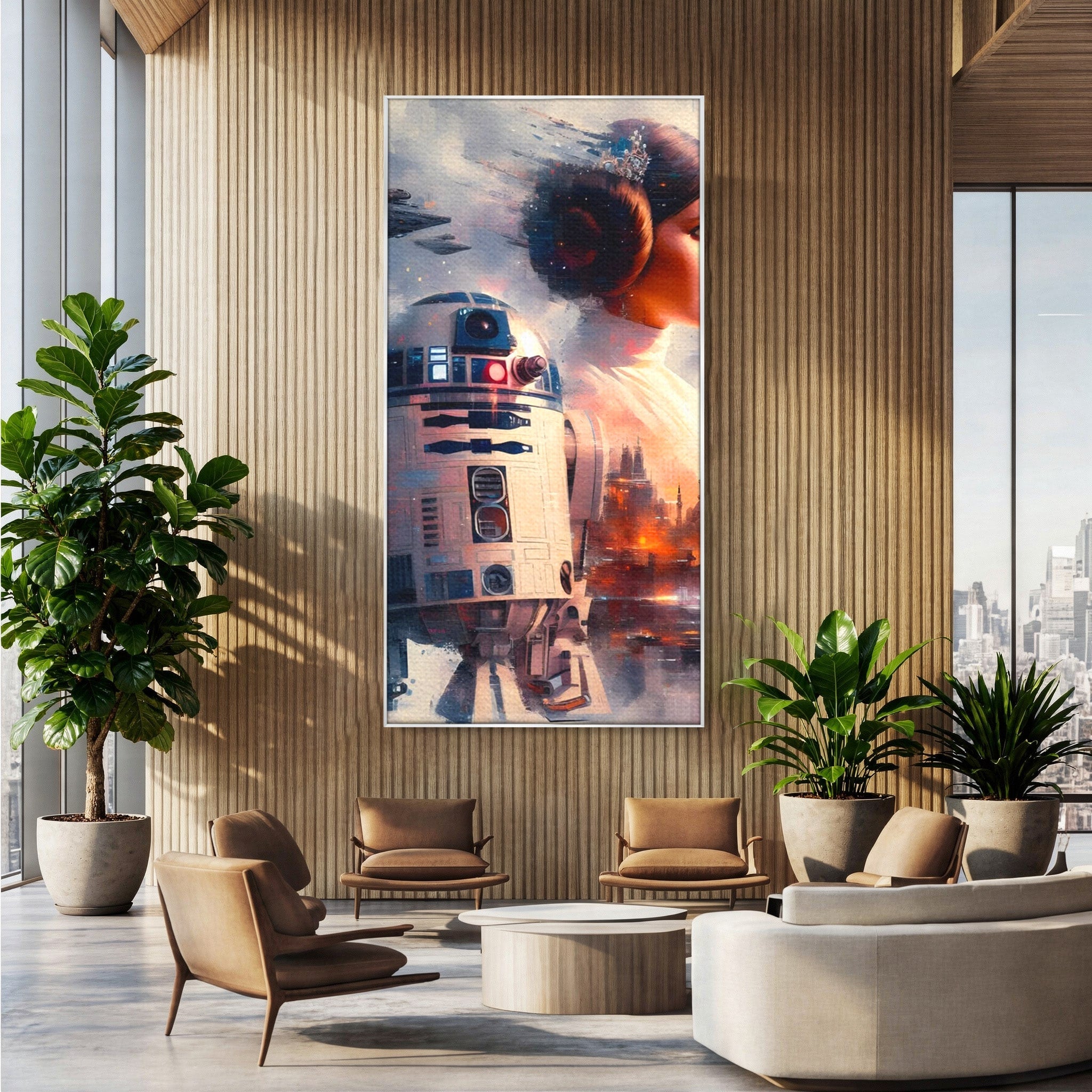 Tablou Canvas Premium LuxCanva® PI1225, Leia, Robot, Personaj, Femeie, Spatiu, Fantezie, Birou, Culori Vibrante