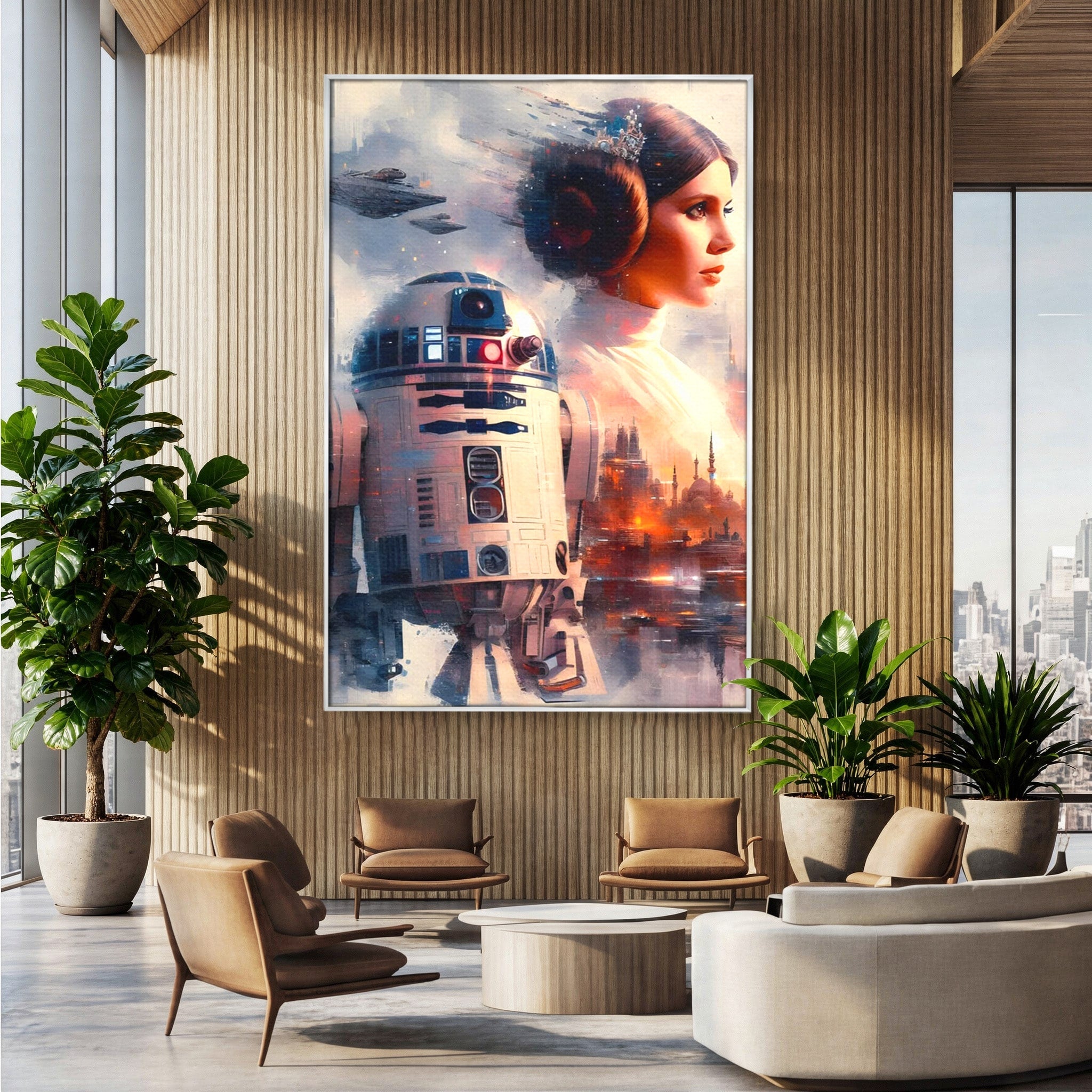 Tablou Canvas Premium LuxCanva® PI1225, Leia, Robot, Personaj, Femeie, Spatiu, Fantezie, Birou, Culori Vibrante