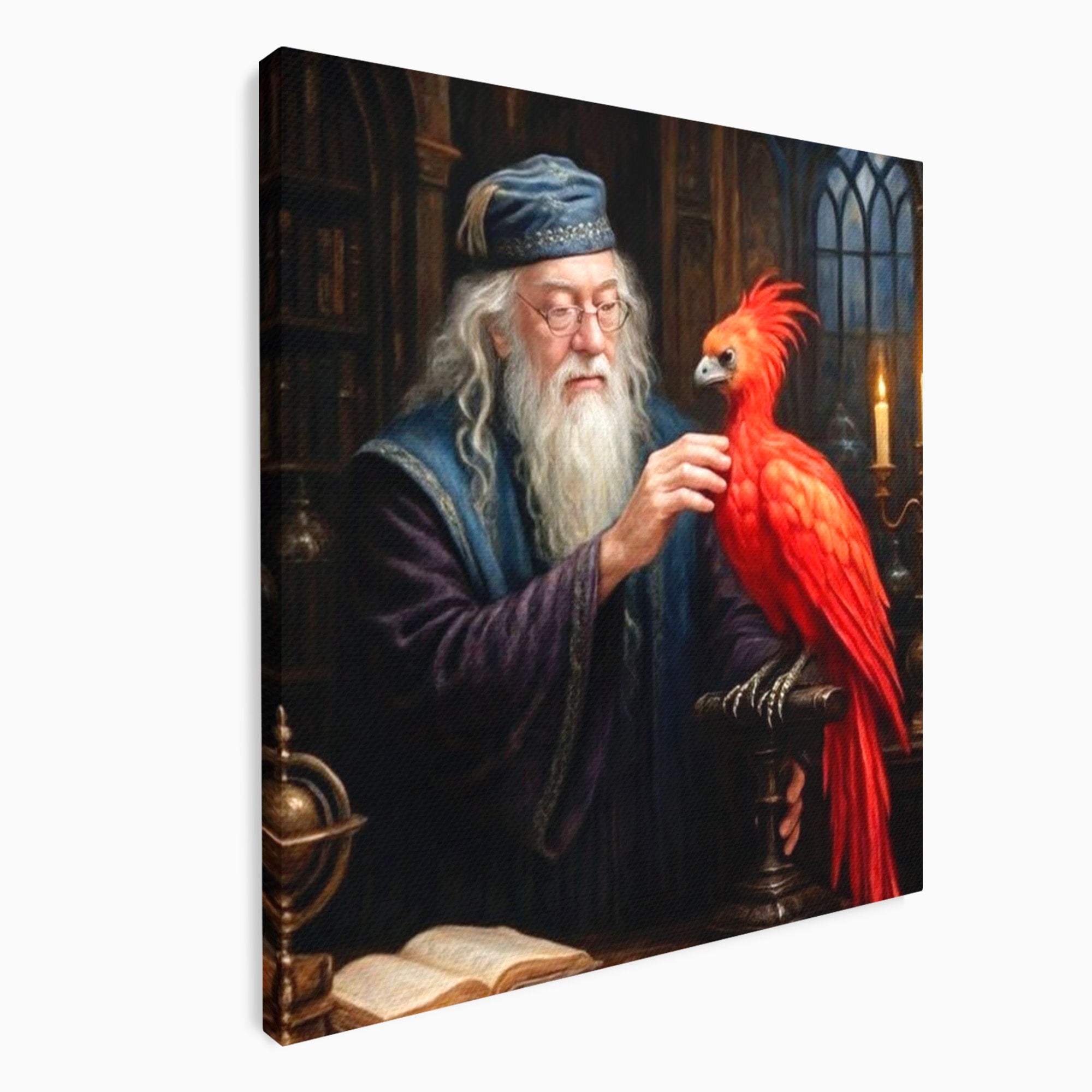 Tablou Canvas Premium LuxCanva® PI1229, Magicianul Si Pasarea De Foc, Magician, Dumbledore, Foc, Fantezie, Birou, Culori Vibrante
