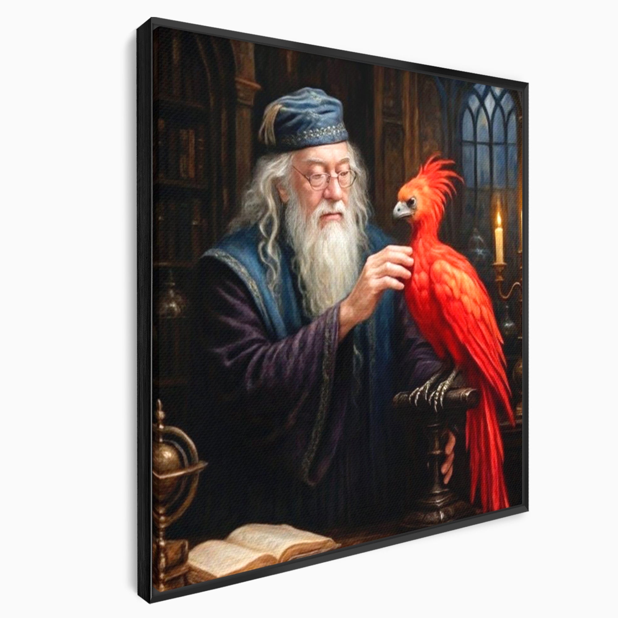 Tablou Canvas Premium LuxCanva® PI1229, Magicianul Si Pasarea De Foc, Magician, Dumbledore, Foc, Fantezie, Birou, Culori Vibrante