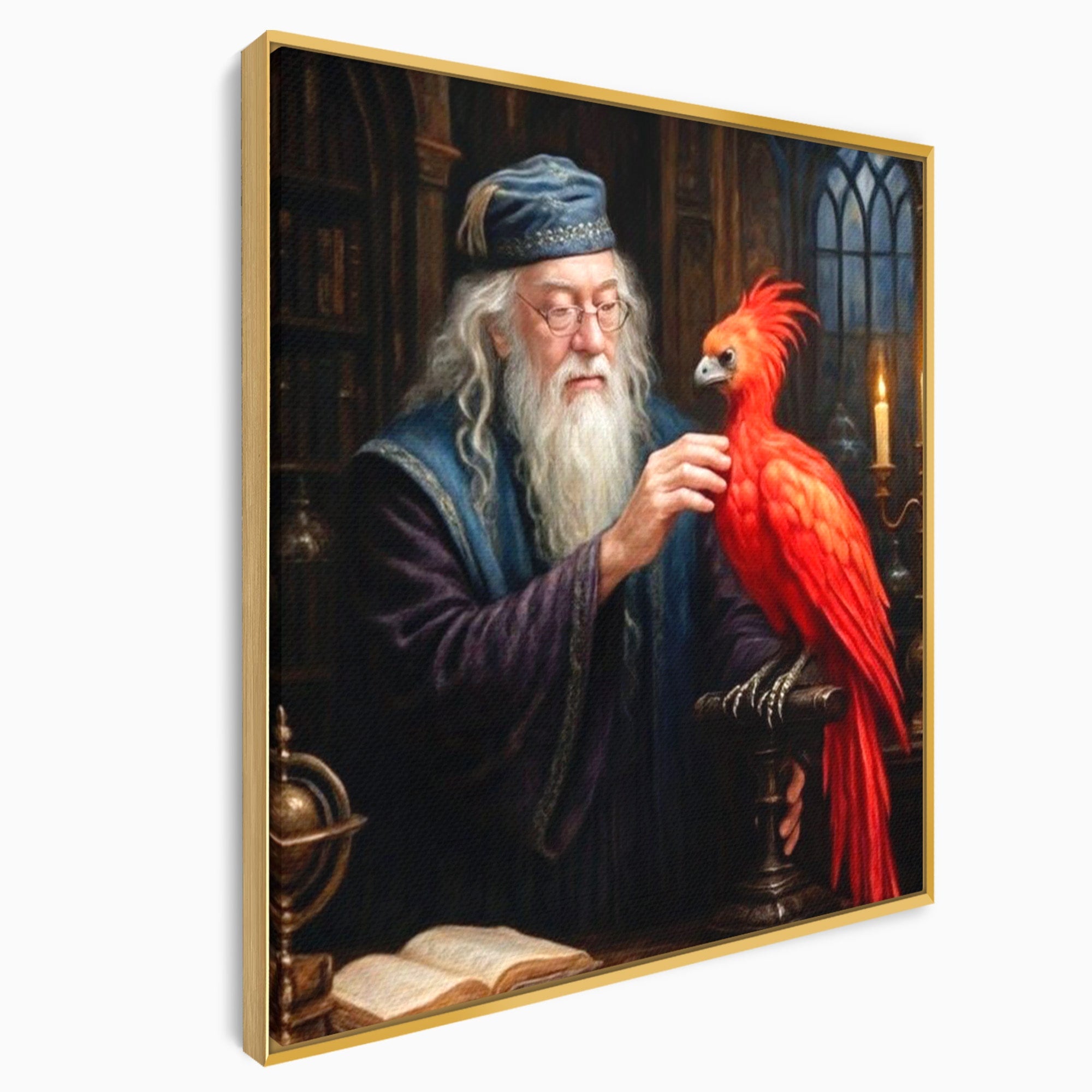 Tablou Canvas Premium LuxCanva® PI1229, Magicianul Si Pasarea De Foc, Magician, Dumbledore, Foc, Fantezie, Birou, Culori Vibrante