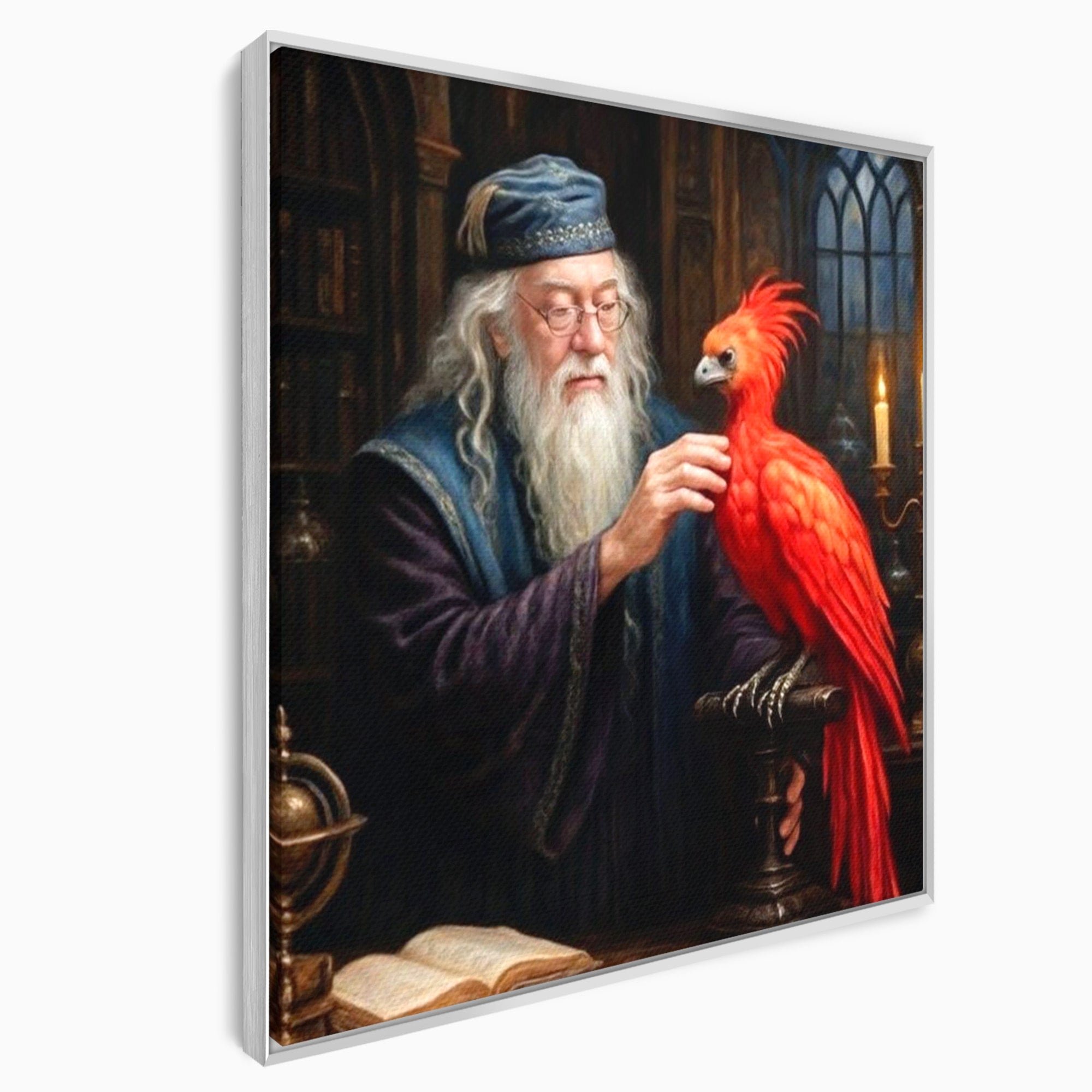 Tablou Canvas Premium LuxCanva® PI1229, Magicianul Si Pasarea De Foc, Magician, Dumbledore, Foc, Fantezie, Birou, Culori Vibrante