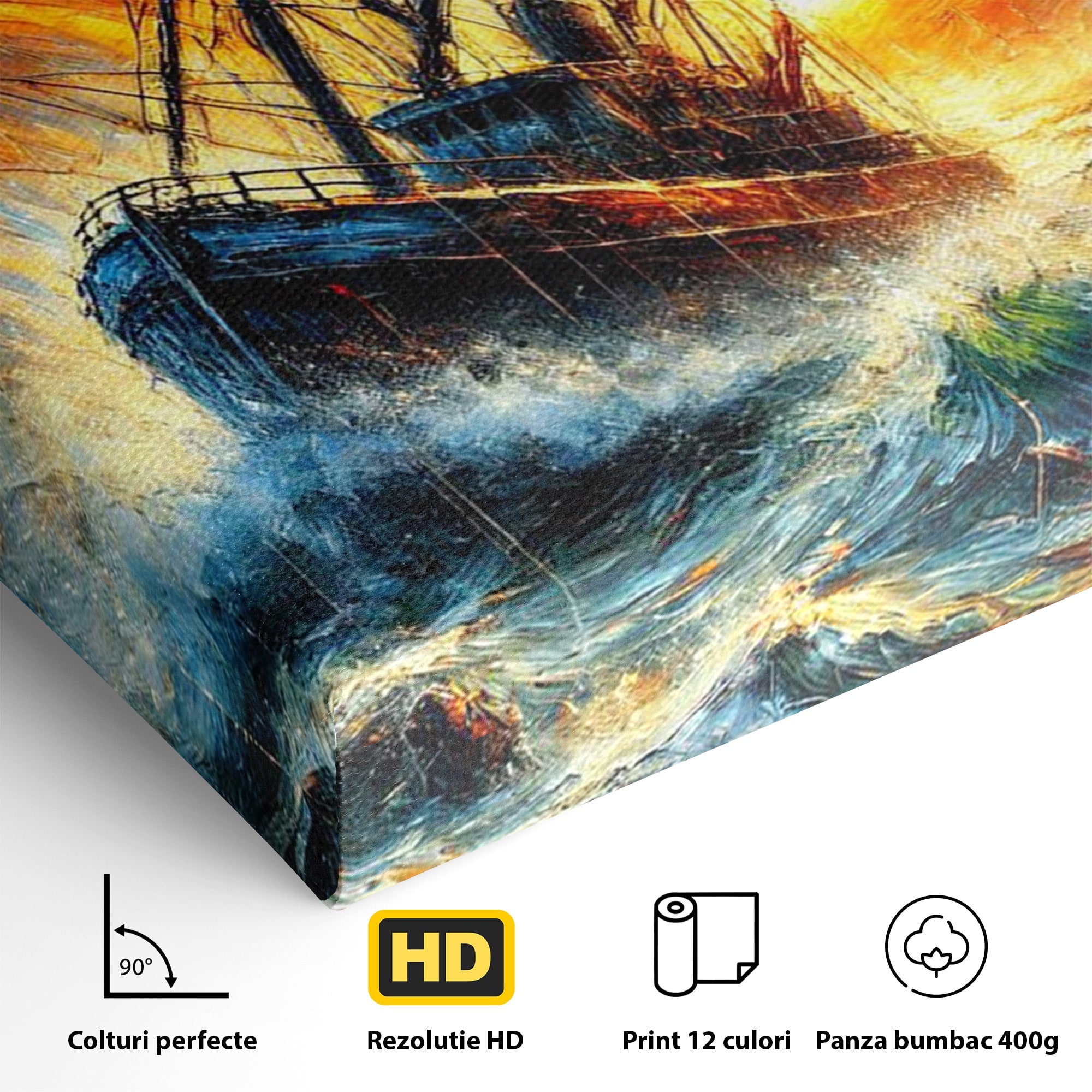 Tablou Canvas Premium LuxCanva® PI1230, Corabie In Furtuna, Nava, Mare, Furtuna, Peisaj Marin, Dramatic, Living, Culori Vibrante