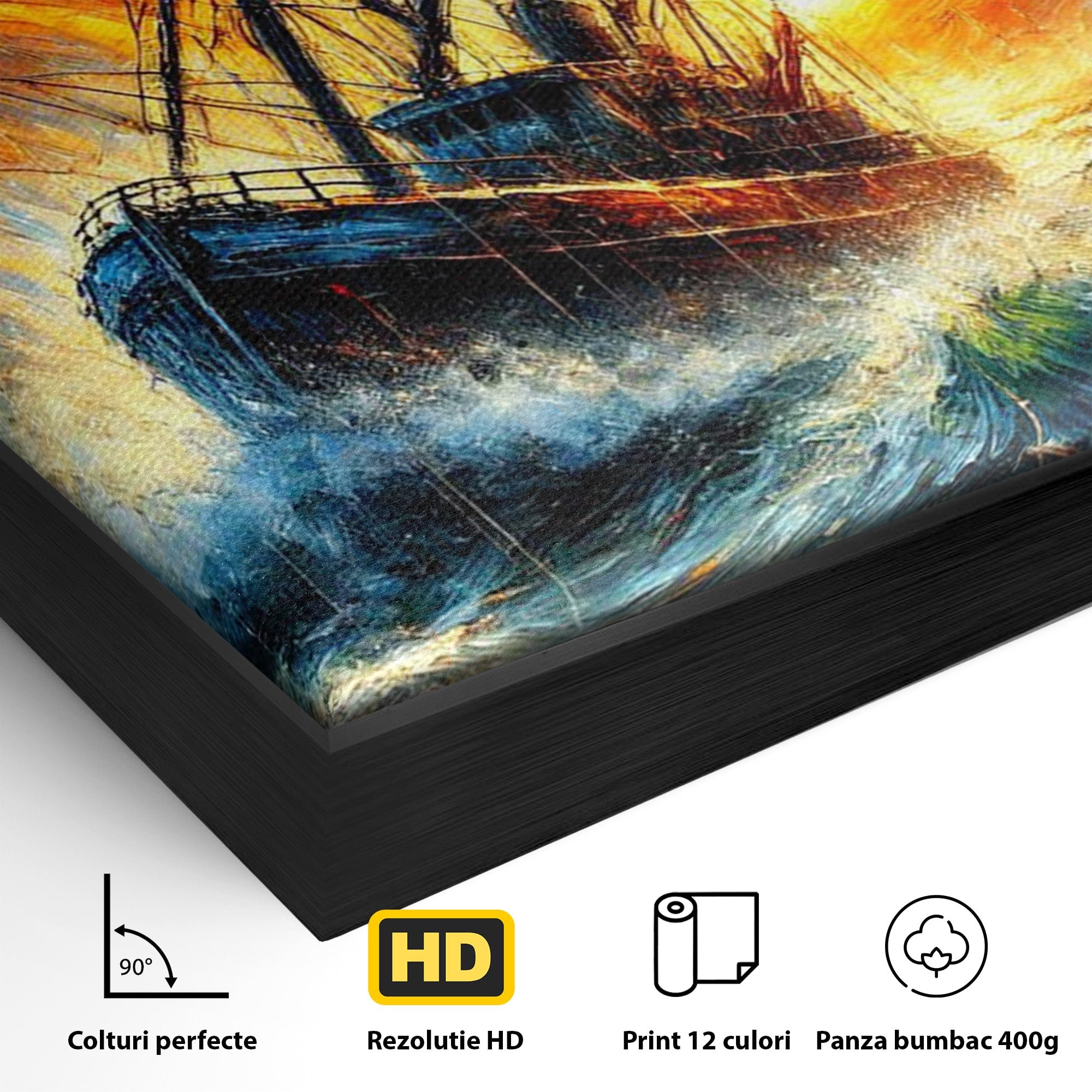 Tablou Canvas Premium LuxCanva® PI1230, Corabie In Furtuna, Nava, Mare, Furtuna, Peisaj Marin, Dramatic, Living, Culori Vibrante