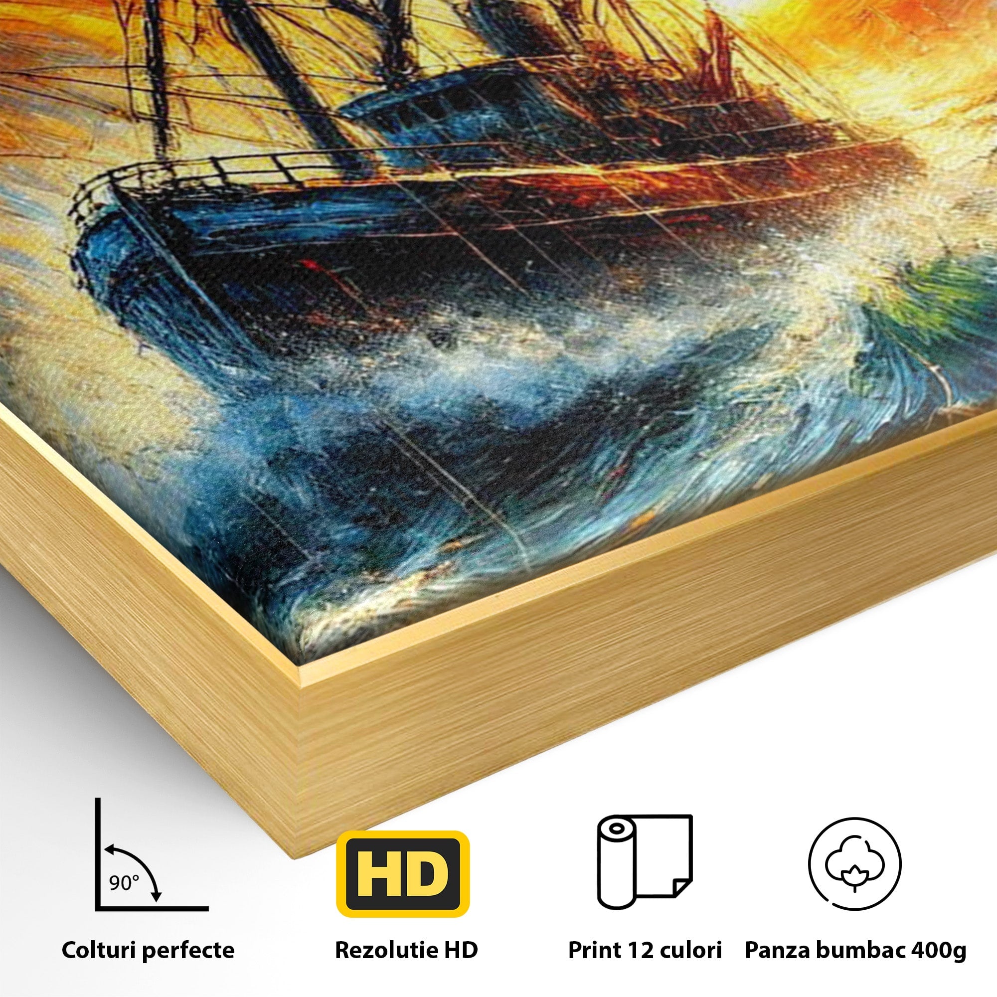 Tablou Canvas Premium LuxCanva® PI1230, Corabie In Furtuna, Nava, Mare, Furtuna, Peisaj Marin, Dramatic, Living, Culori Vibrante