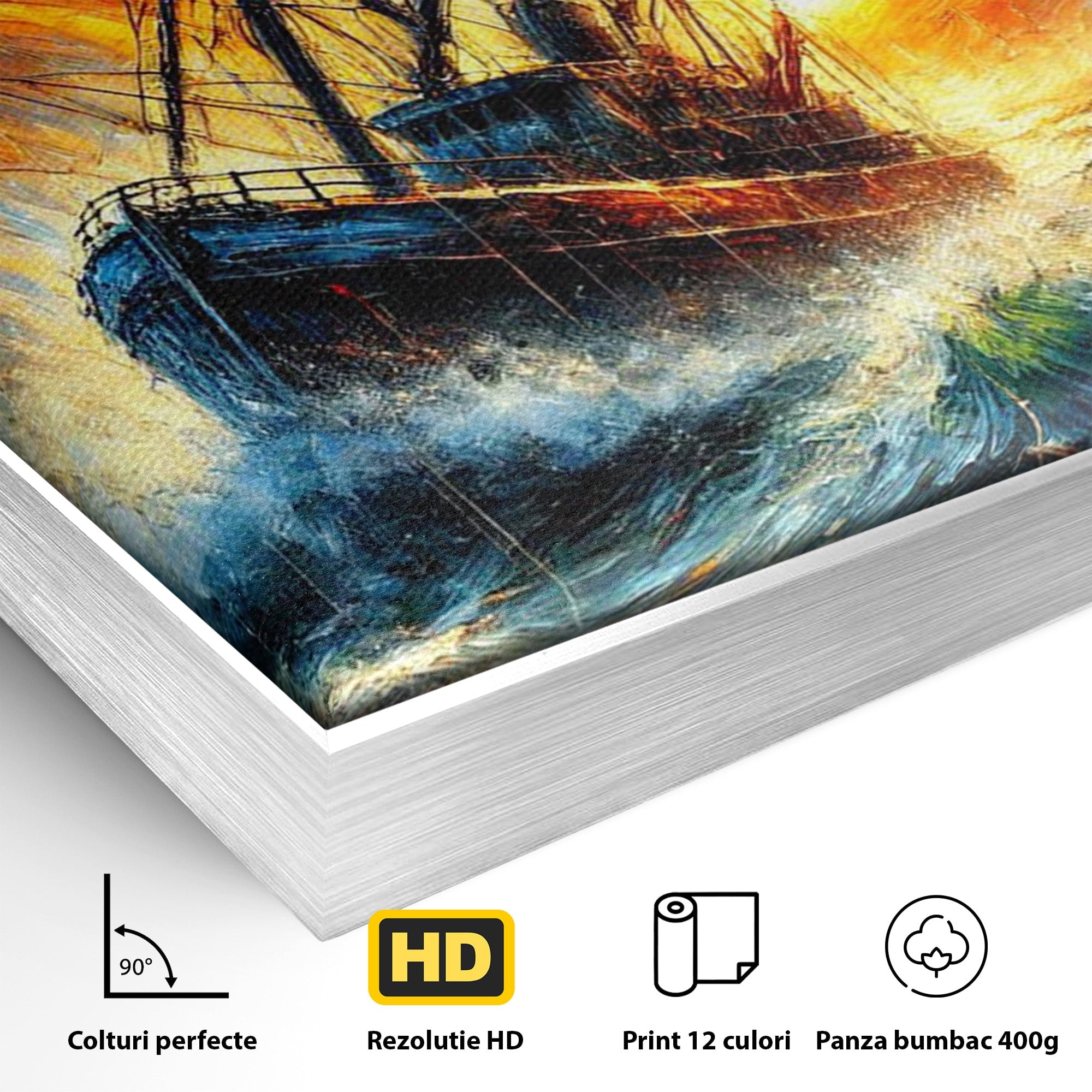 Tablou Canvas Premium LuxCanva® PI1230, Corabie In Furtuna, Nava, Mare, Furtuna, Peisaj Marin, Dramatic, Living, Culori Vibrante