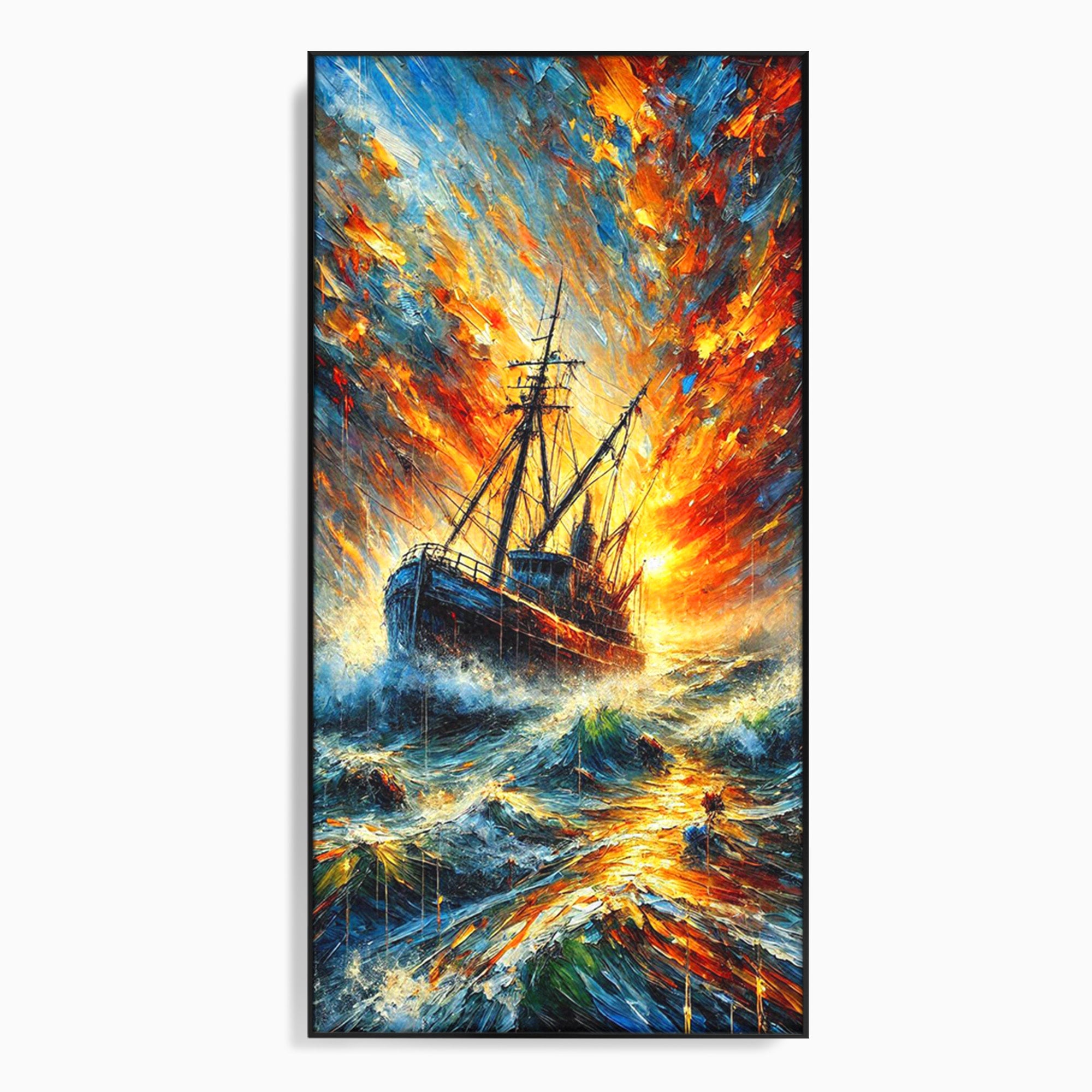 Tablou Canvas Premium LuxCanva® PI1230, Corabie In Furtuna, Nava, Mare, Furtuna, Peisaj Marin, Dramatic, Living, Culori Vibrante