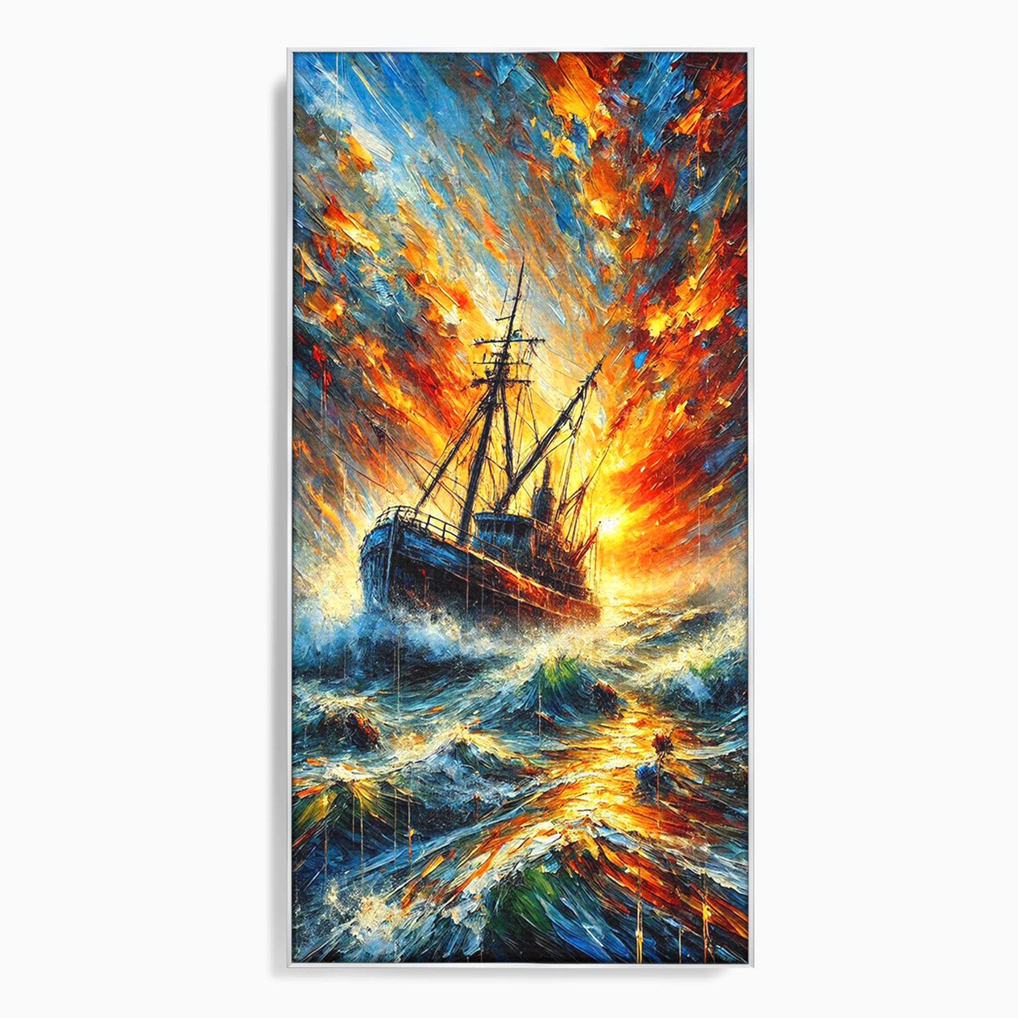 Tablou Canvas Premium LuxCanva® PI1230, Corabie In Furtuna, Nava, Mare, Furtuna, Peisaj Marin, Dramatic, Living, Culori Vibrante