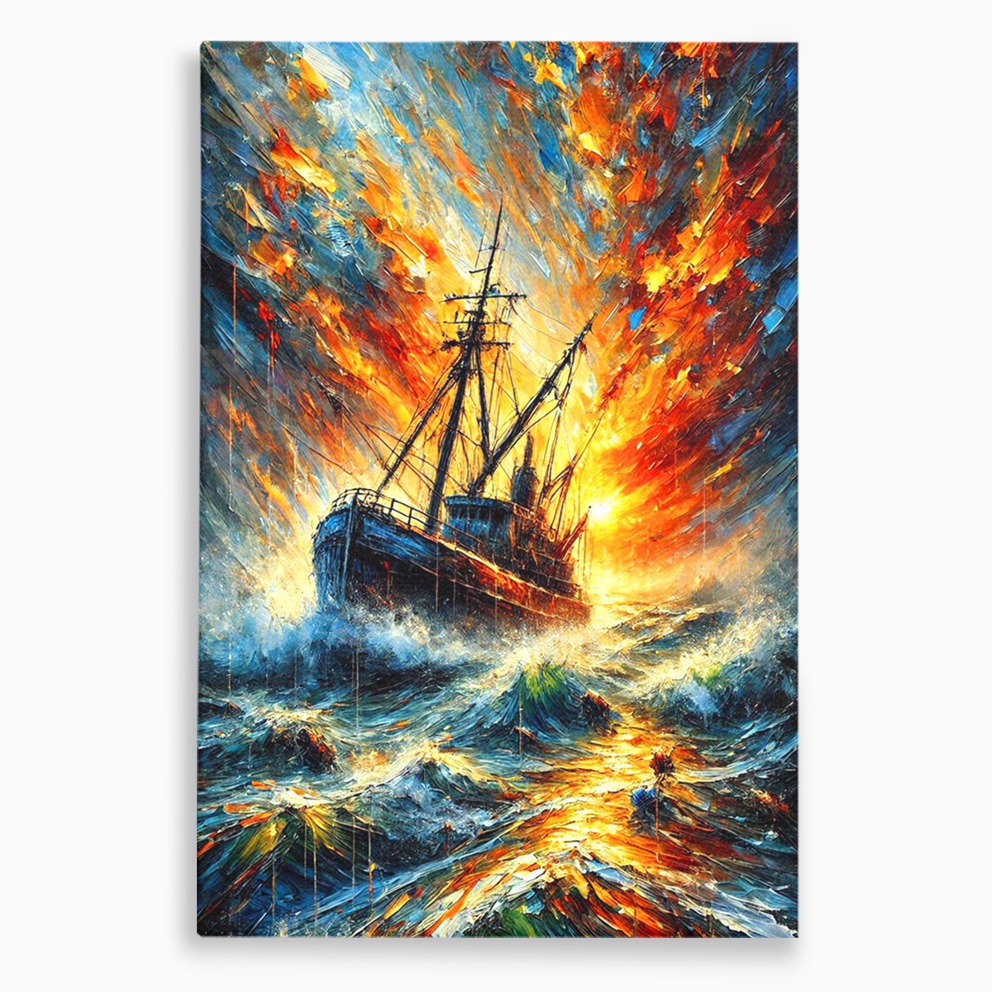 Tablou Canvas Premium LuxCanva® PI1230, Corabie In Furtuna, Nava, Mare, Furtuna, Peisaj Marin, Dramatic, Living, Culori Vibrante